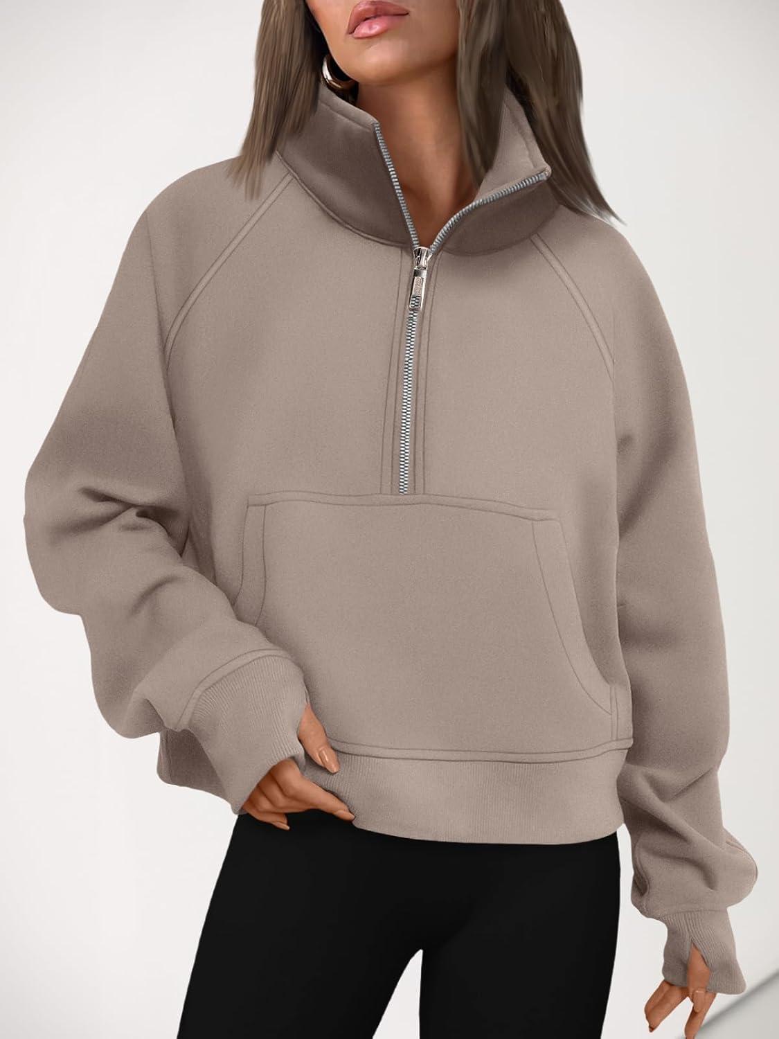 imageAUTOMET Womens Sweatshirts Half Zip Cropped Pullover Fleece Quarter Zipper Hoodies 2025 Fall Fashion Outfits ClothesCoffeegrey