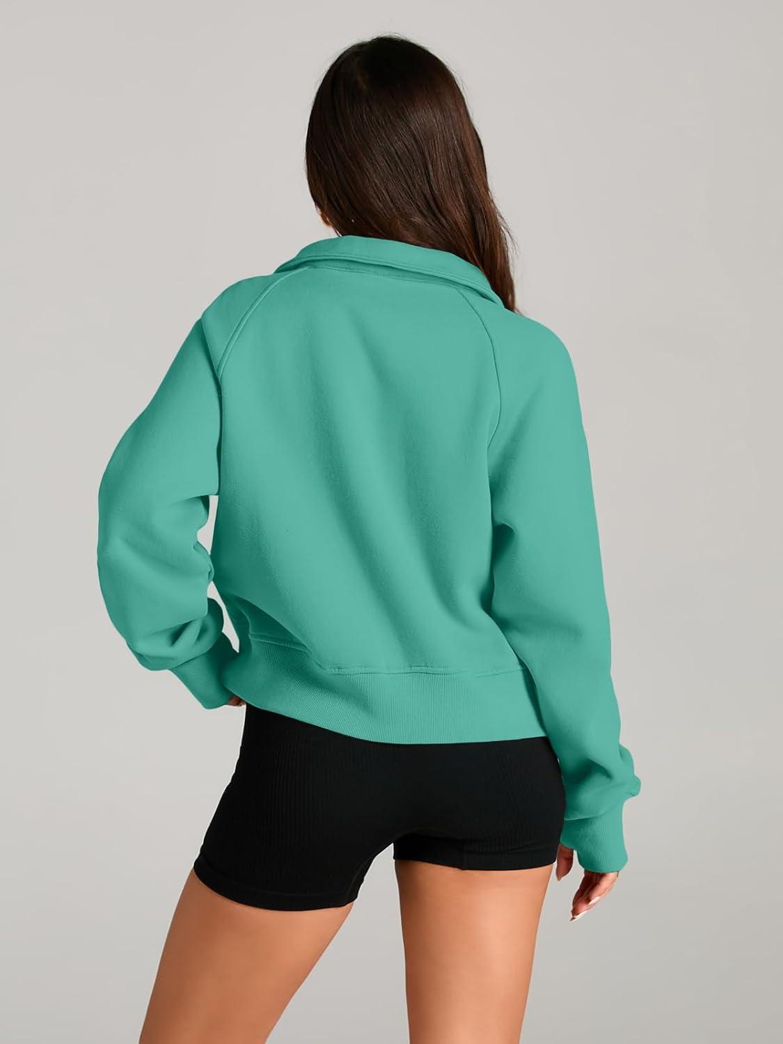 imageAUTOMET Womens Sweatshirts Half Zip Cropped Pullover Fleece Quarter Zipper Hoodies 2025 Fall Fashion Outfits ClothesCyan