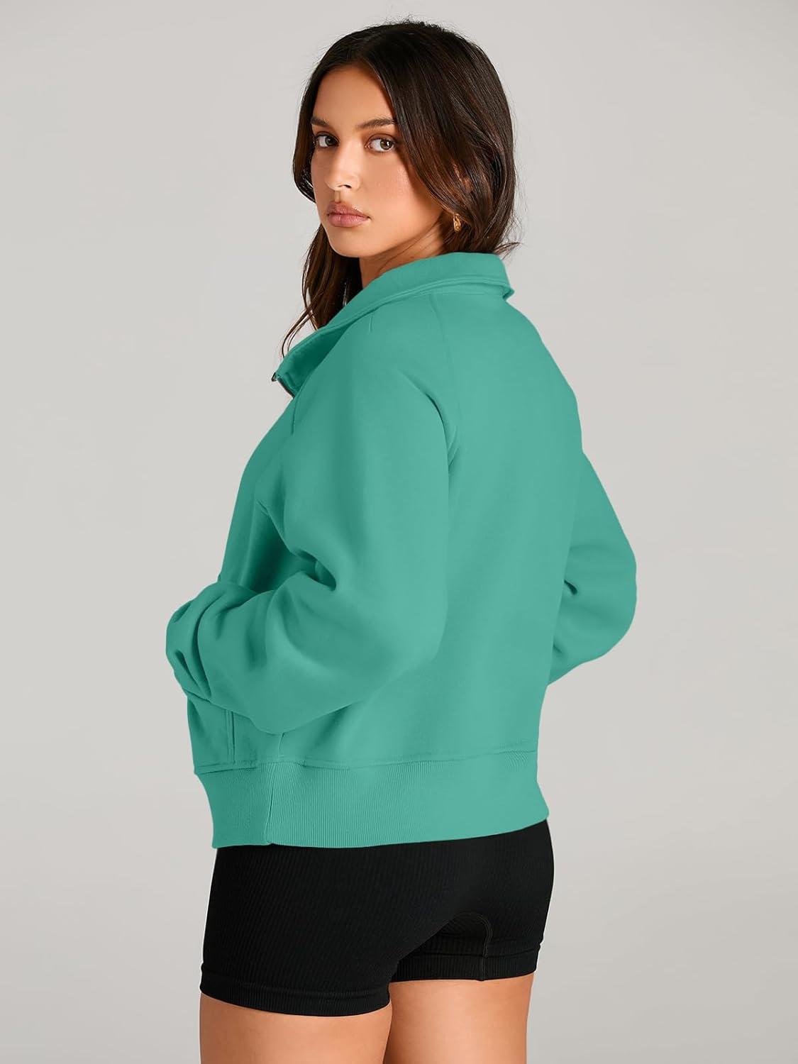 imageAUTOMET Womens Sweatshirts Half Zip Cropped Pullover Fleece Quarter Zipper Hoodies 2025 Fall Fashion Outfits ClothesCyan