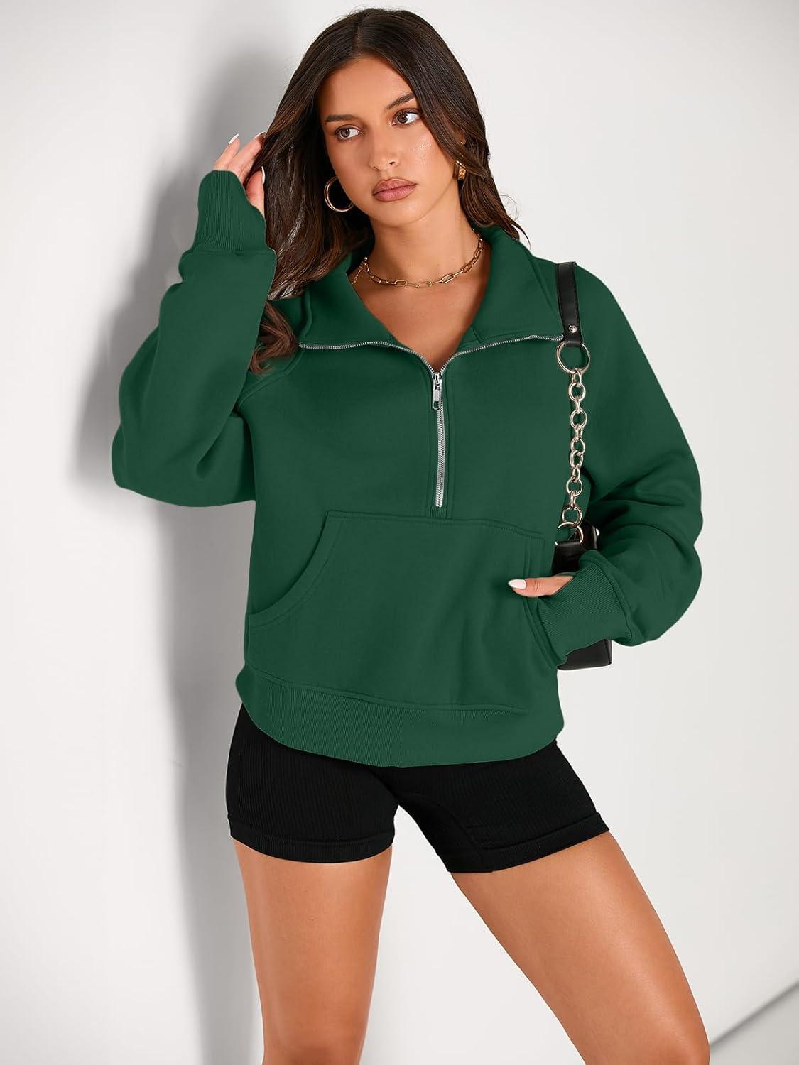 imageAUTOMET Womens Sweatshirts Half Zip Cropped Pullover Fleece Quarter Zipper Hoodies 2025 Fall Fashion Outfits ClothesDark Green