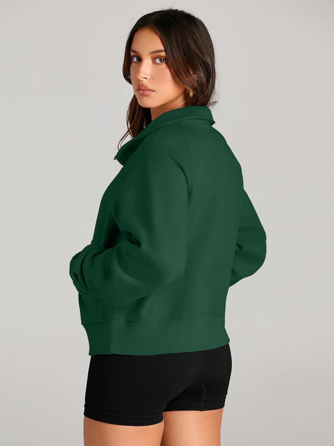 imageAUTOMET Womens Sweatshirts Half Zip Cropped Pullover Fleece Quarter Zipper Hoodies 2025 Fall Fashion Outfits ClothesDark Green