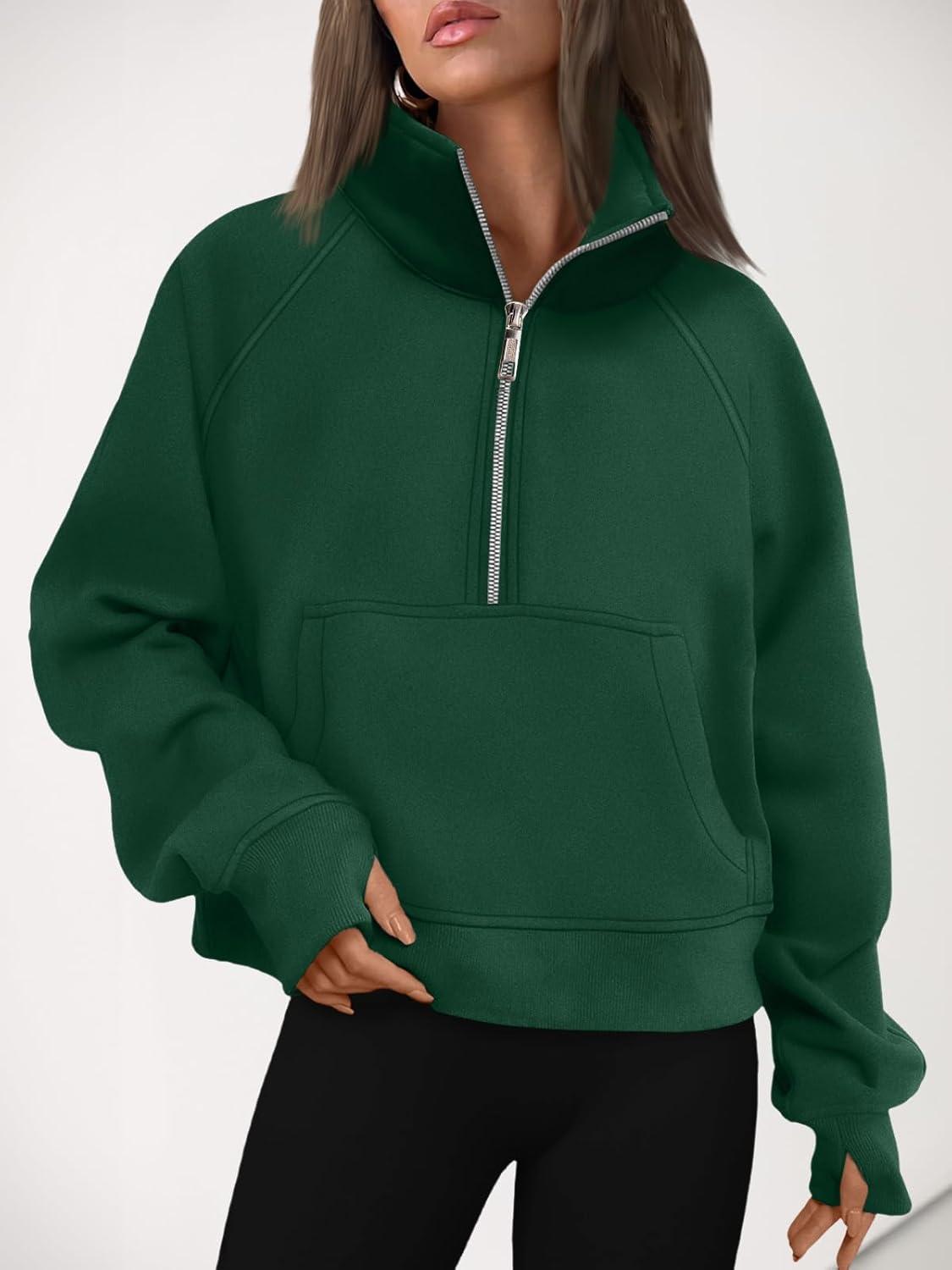 imageAUTOMET Womens Sweatshirts Half Zip Cropped Pullover Fleece Quarter Zipper Hoodies 2025 Fall Fashion Outfits ClothesDark Green