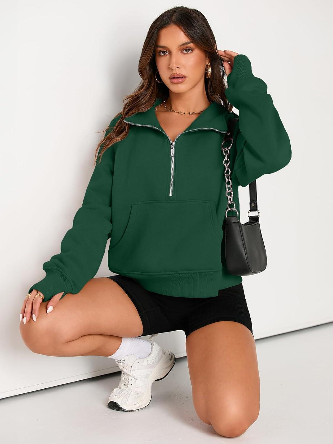 imageAUTOMET Womens Sweatshirts Half Zip Cropped Pullover Fleece Quarter Zipper Hoodies 2025 Fall Fashion Outfits ClothesDark Green