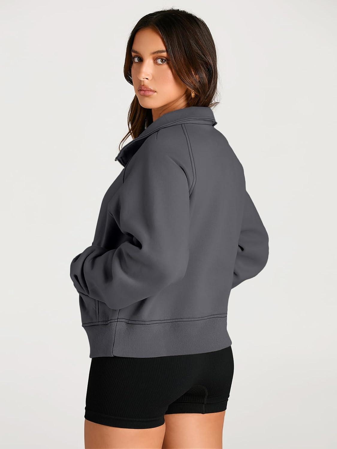 imageAUTOMET Womens Sweatshirts Half Zip Cropped Pullover Fleece Quarter Zipper Hoodies 2025 Fall Fashion Outfits ClothesDarkdrey