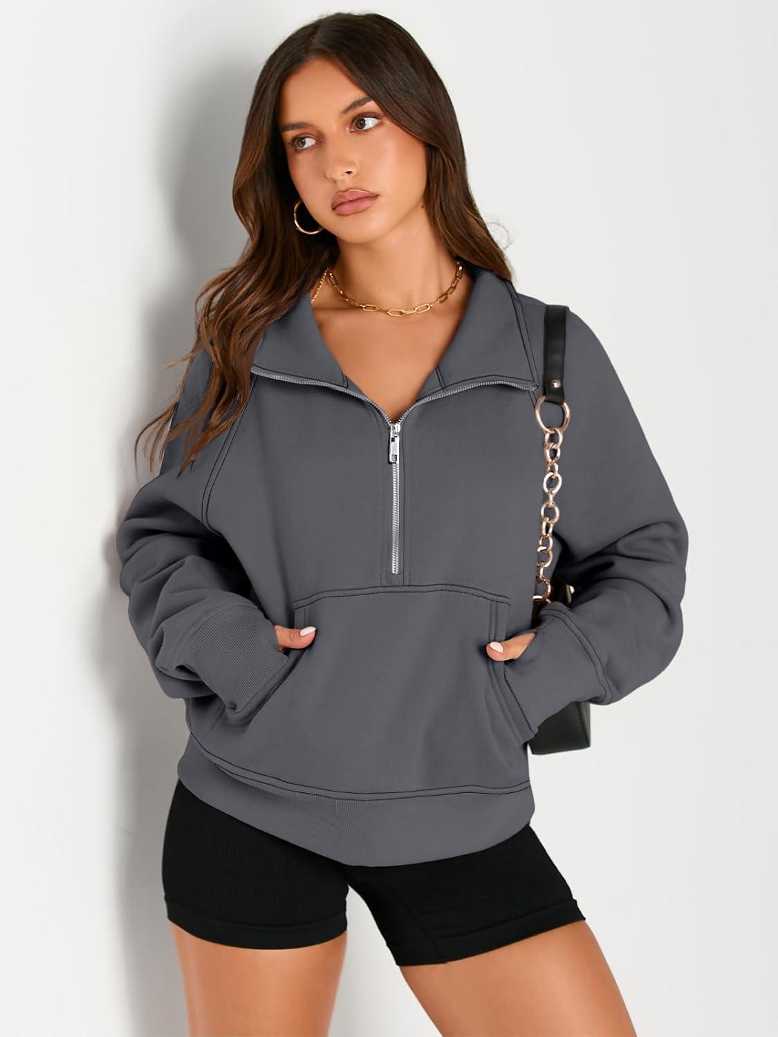 imageAUTOMET Womens Sweatshirts Half Zip Cropped Pullover Fleece Quarter Zipper Hoodies 2025 Fall Fashion Outfits ClothesDarkdrey