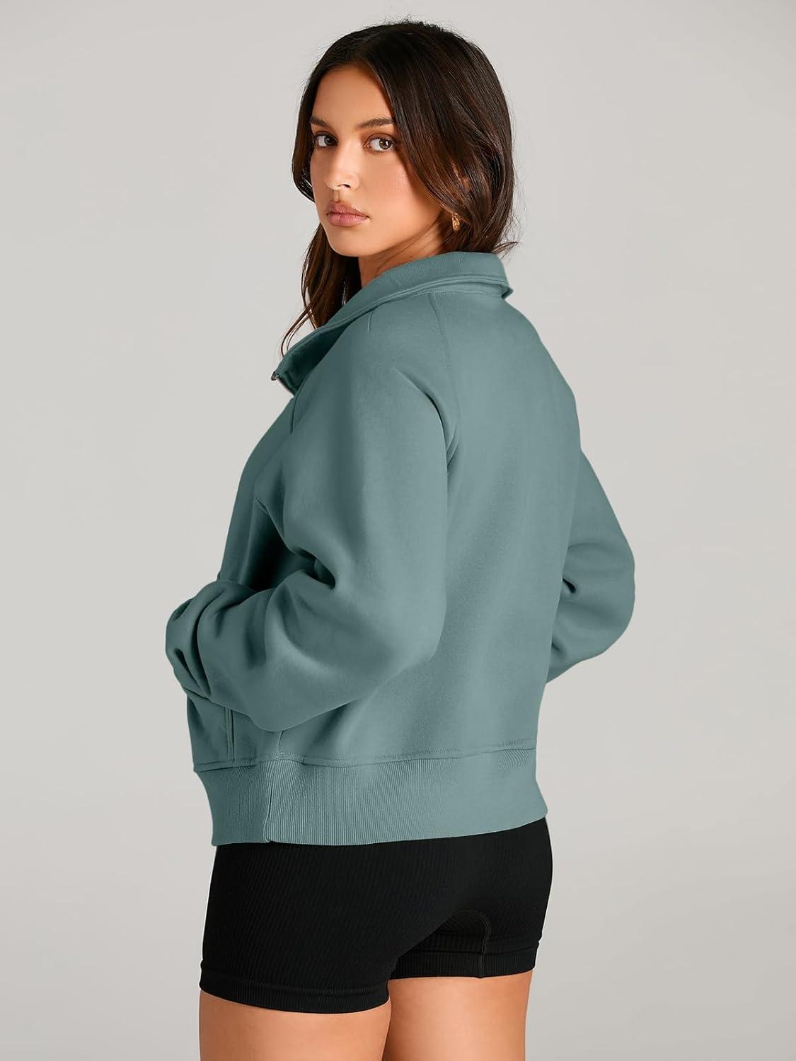 imageAUTOMET Womens Sweatshirts Half Zip Cropped Pullover Fleece Quarter Zipper Hoodies 2025 Fall Fashion Outfits ClothesGreen