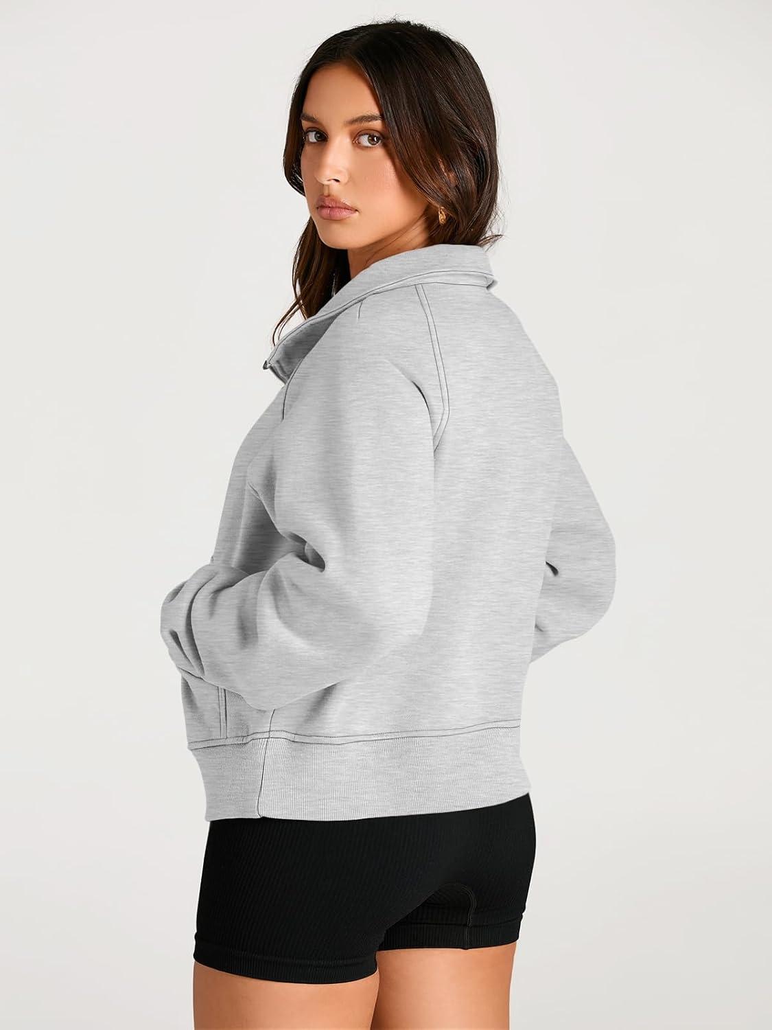 imageAUTOMET Womens Sweatshirts Half Zip Cropped Pullover Fleece Quarter Zipper Hoodies 2025 Fall Fashion Outfits ClothesGrey