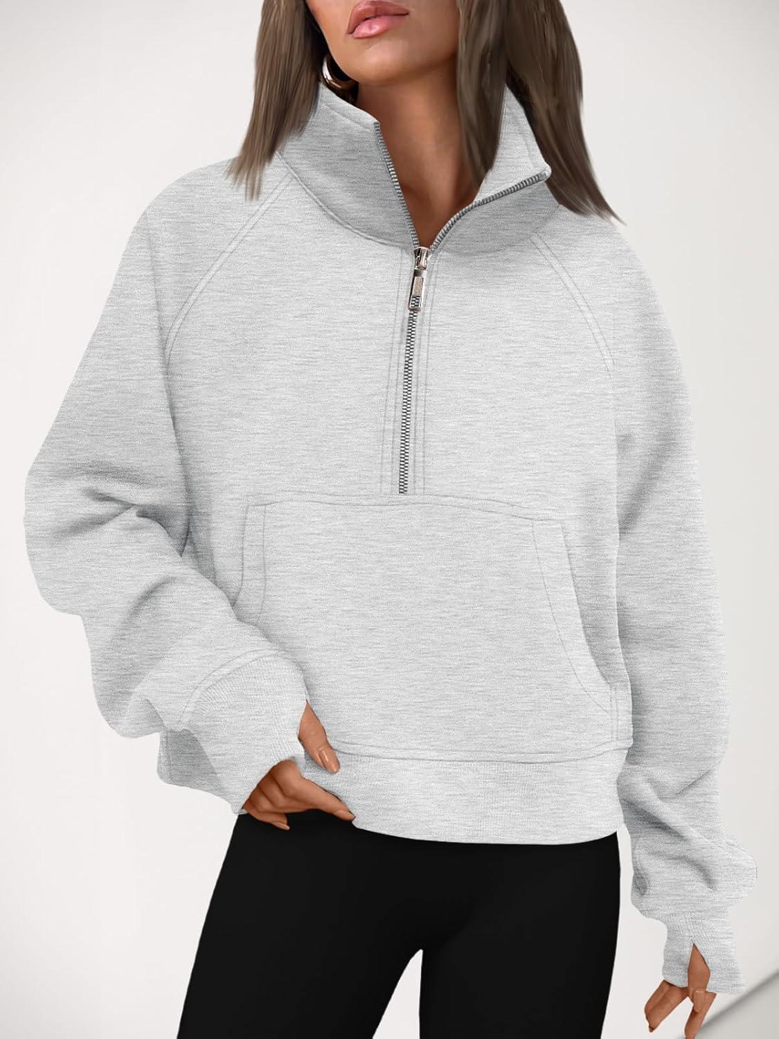 imageAUTOMET Womens Sweatshirts Half Zip Cropped Pullover Fleece Quarter Zipper Hoodies 2025 Fall Fashion Outfits ClothesGrey