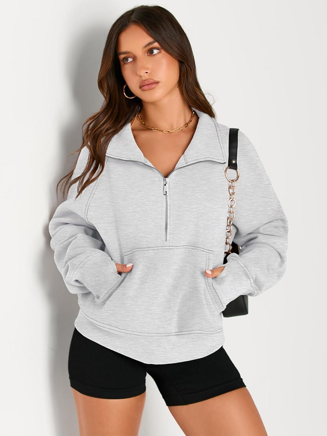 imageAUTOMET Womens Sweatshirts Half Zip Cropped Pullover Fleece Quarter Zipper Hoodies 2025 Fall Fashion Outfits ClothesGrey