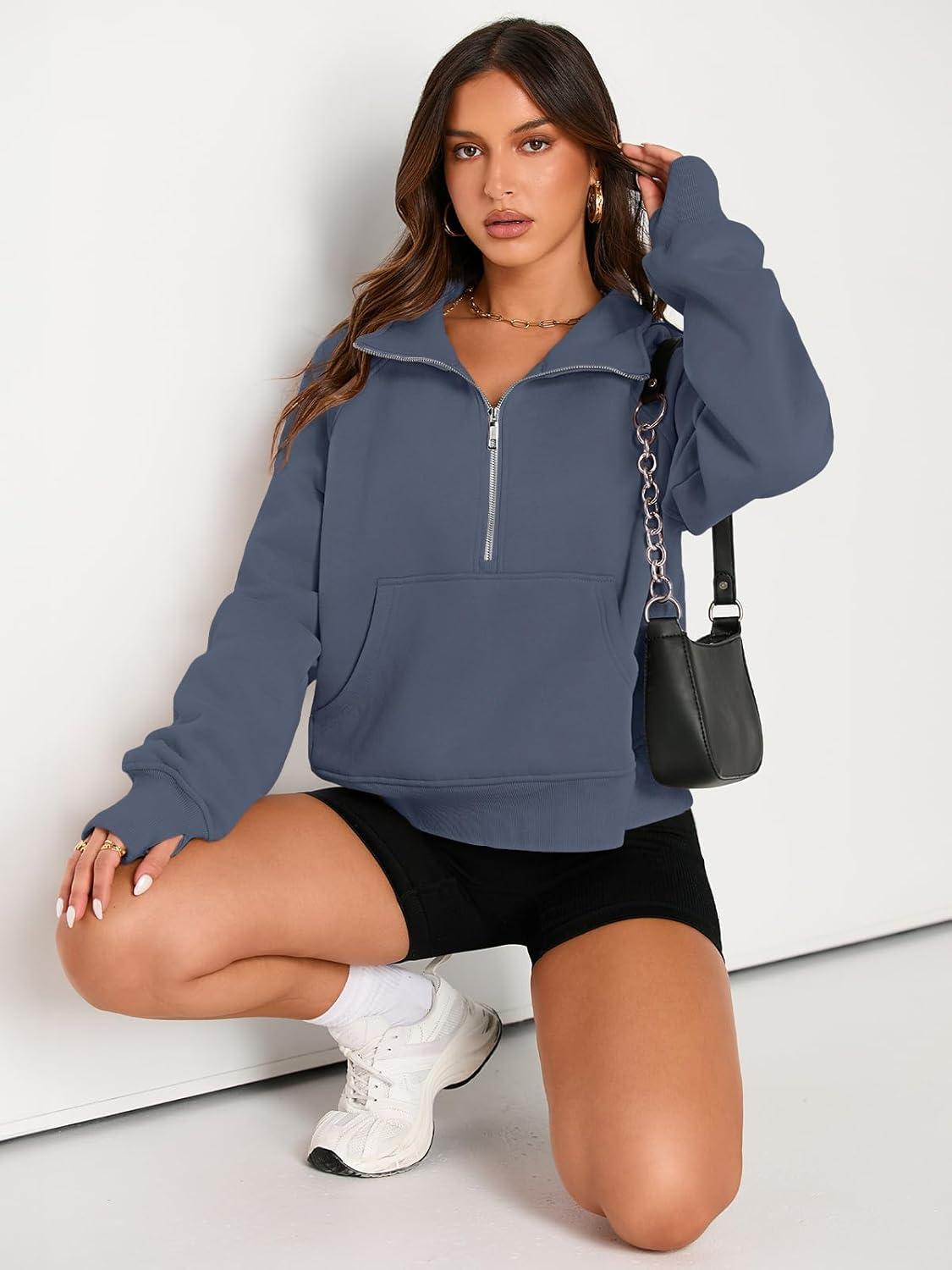 imageAUTOMET Womens Sweatshirts Half Zip Cropped Pullover Fleece Quarter Zipper Hoodies 2025 Fall Fashion Outfits ClothesGreyblue