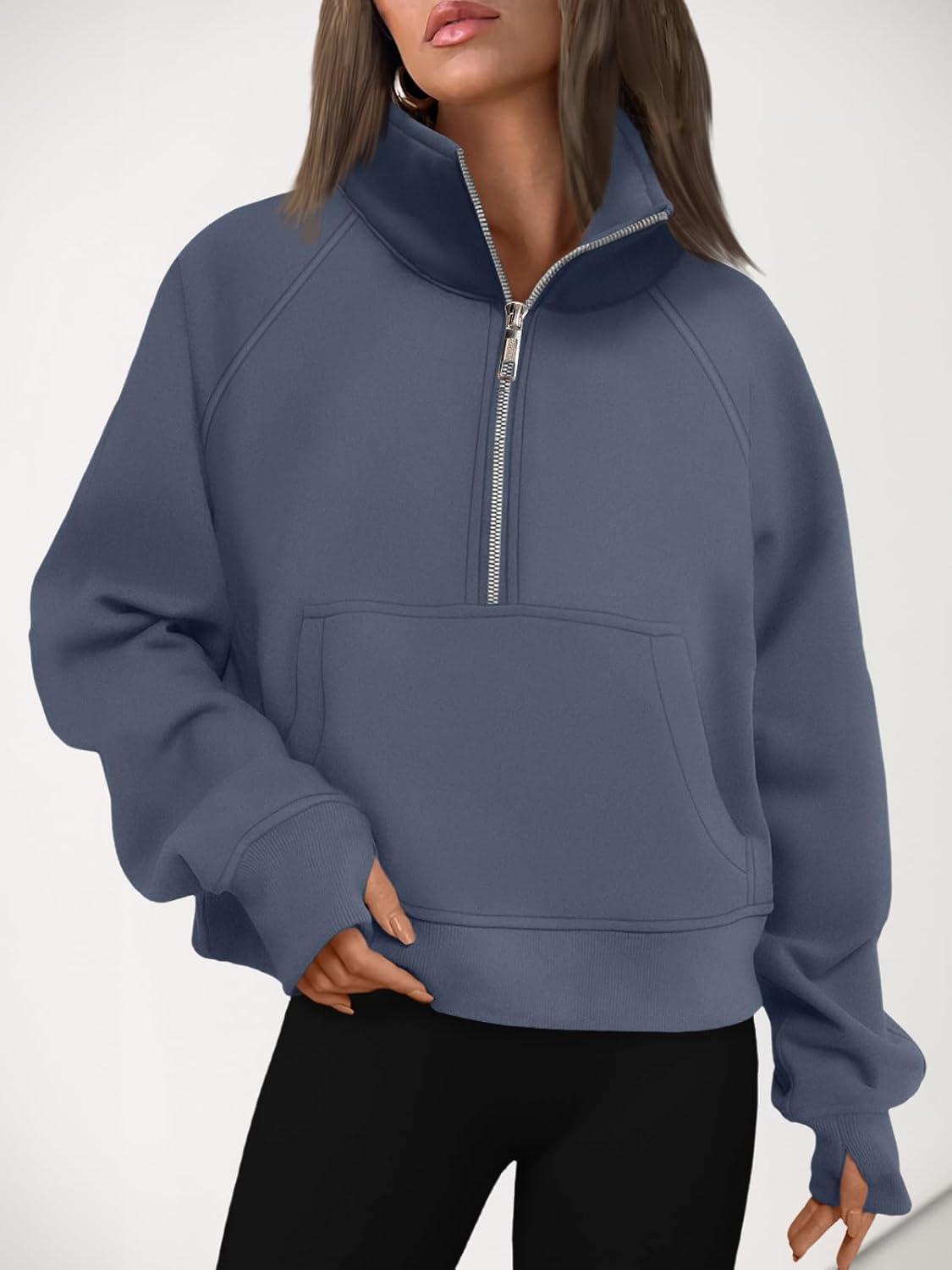 imageAUTOMET Womens Sweatshirts Half Zip Cropped Pullover Fleece Quarter Zipper Hoodies 2025 Fall Fashion Outfits ClothesGreyblue