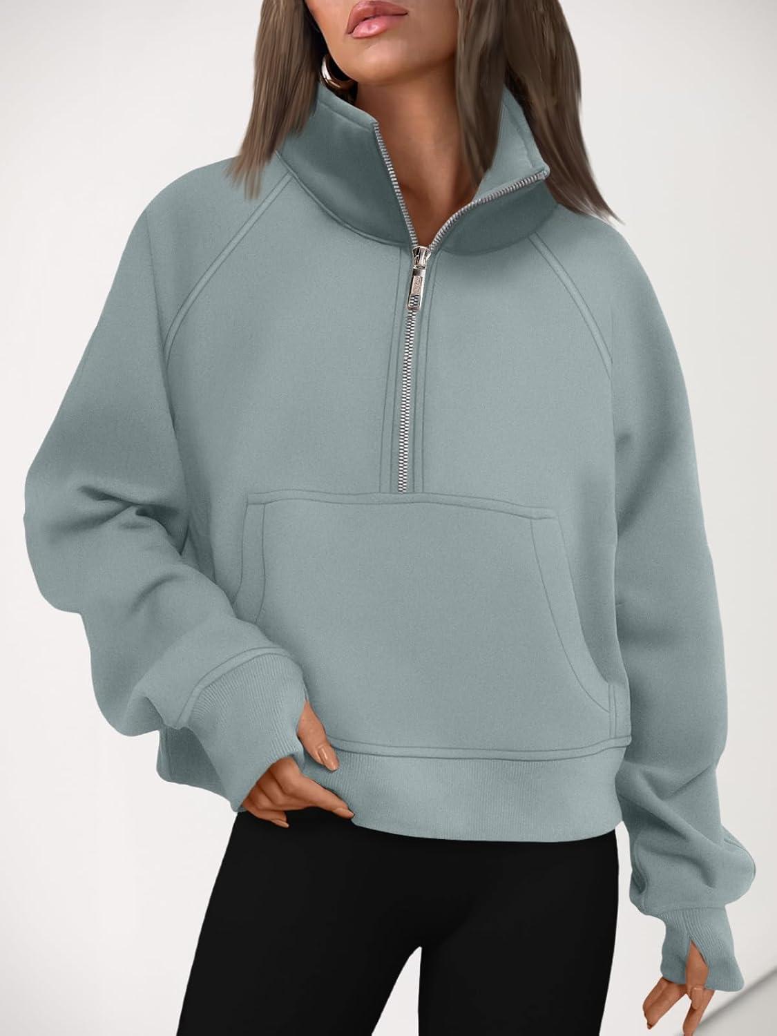 imageAUTOMET Womens Sweatshirts Half Zip Cropped Pullover Fleece Quarter Zipper Hoodies 2025 Fall Fashion Outfits ClothesGreygreen