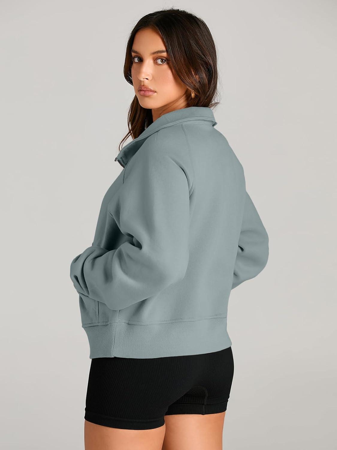 imageAUTOMET Womens Sweatshirts Half Zip Cropped Pullover Fleece Quarter Zipper Hoodies 2025 Fall Fashion Outfits ClothesGreygreen