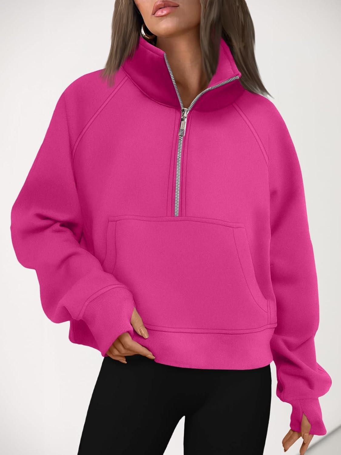 imageAUTOMET Womens Sweatshirts Half Zip Cropped Pullover Fleece Quarter Zipper Hoodies 2025 Fall Fashion Outfits ClothesHotpink