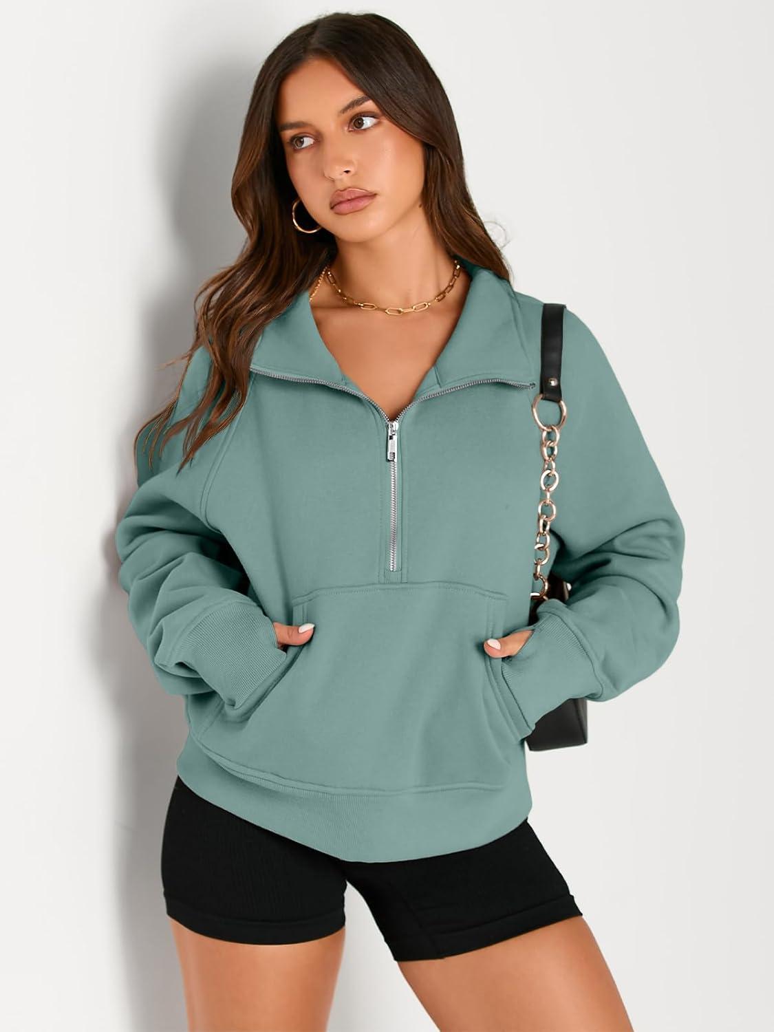 imageAUTOMET Womens Sweatshirts Half Zip Cropped Pullover Fleece Quarter Zipper Hoodies 2025 Fall Fashion Outfits ClothesLake