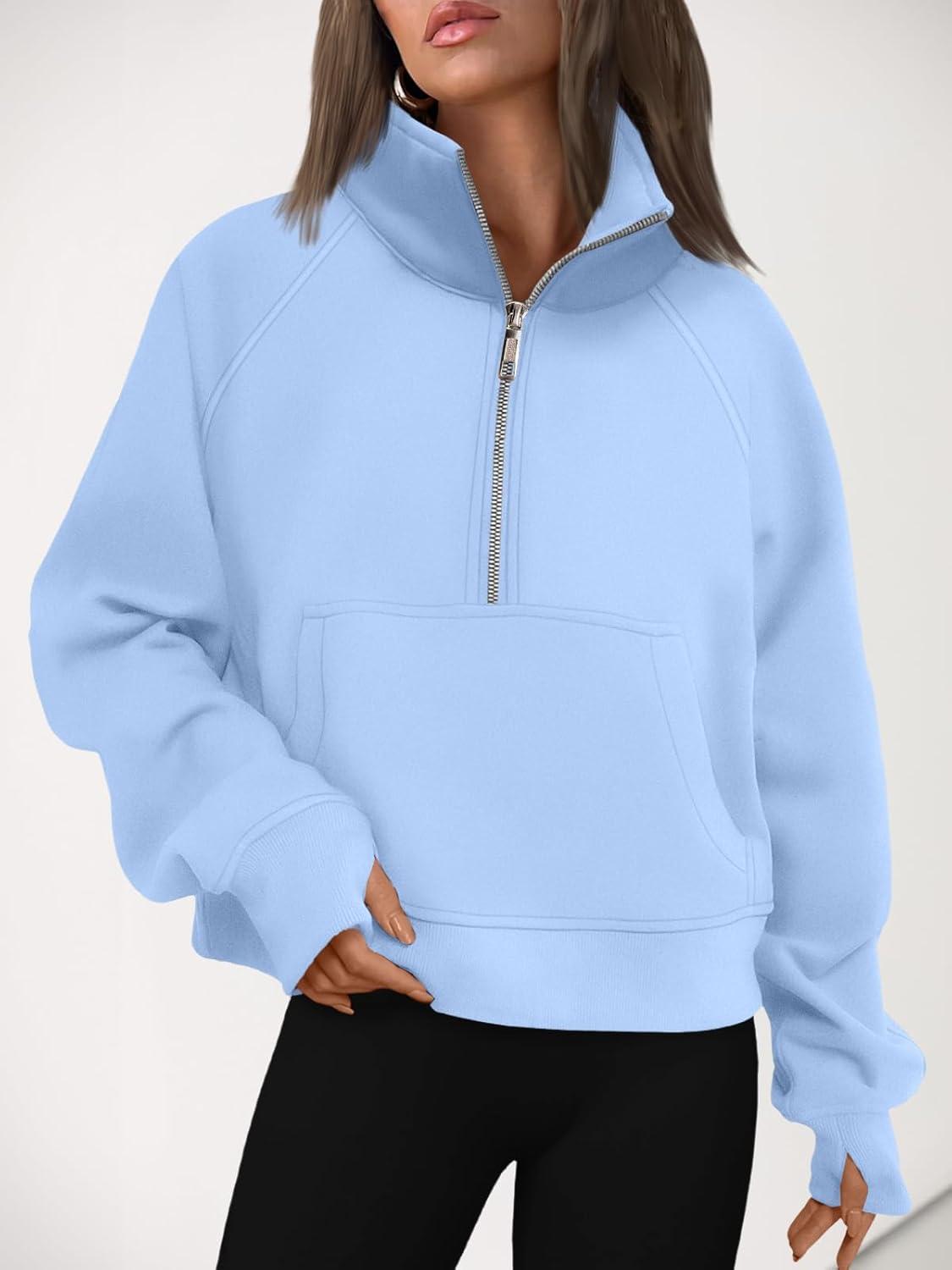 imageAUTOMET Womens Sweatshirts Half Zip Cropped Pullover Fleece Quarter Zipper Hoodies 2025 Fall Fashion Outfits ClothesLightblue