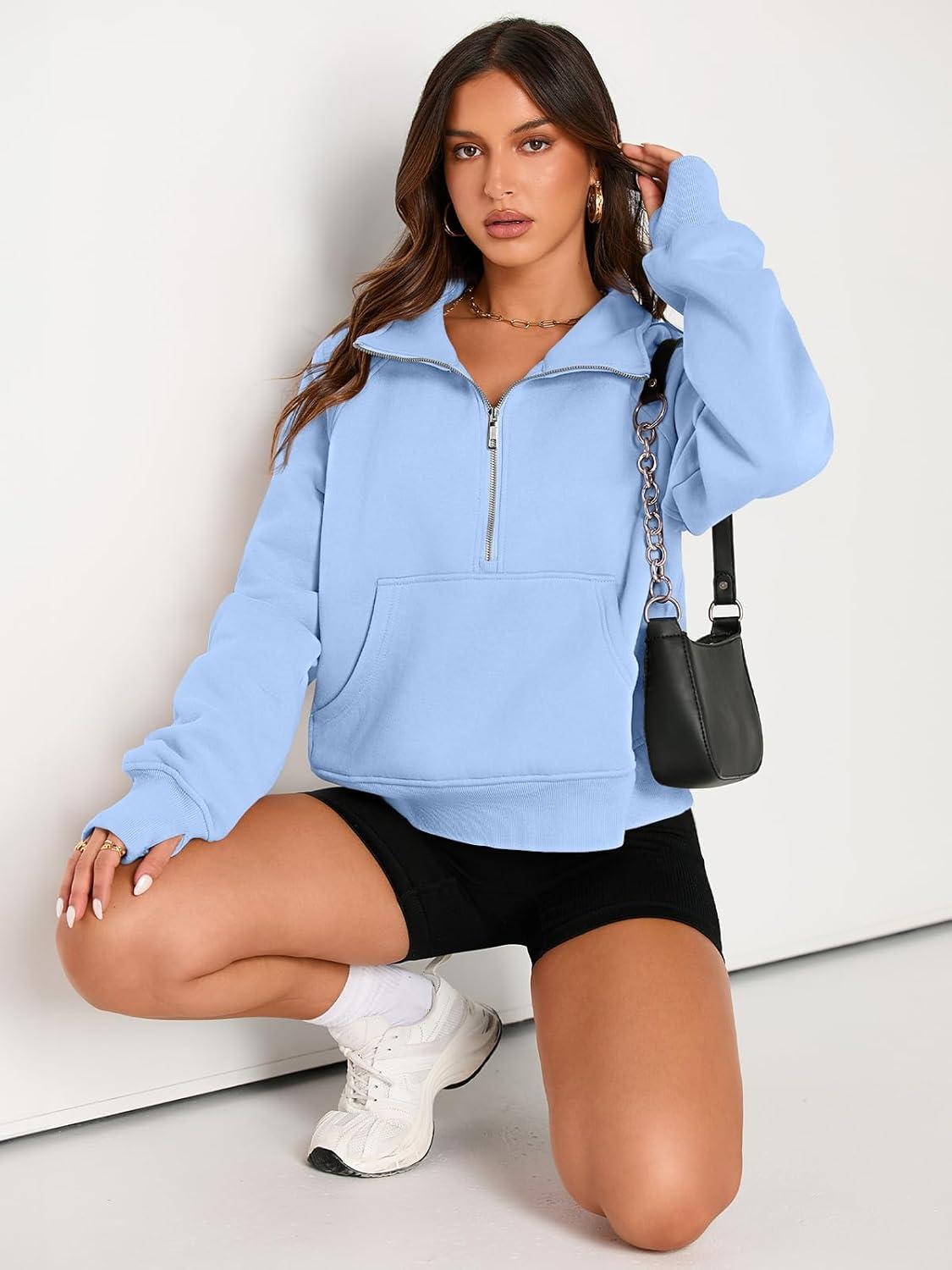 imageAUTOMET Womens Sweatshirts Half Zip Cropped Pullover Fleece Quarter Zipper Hoodies 2025 Fall Fashion Outfits ClothesLightblue