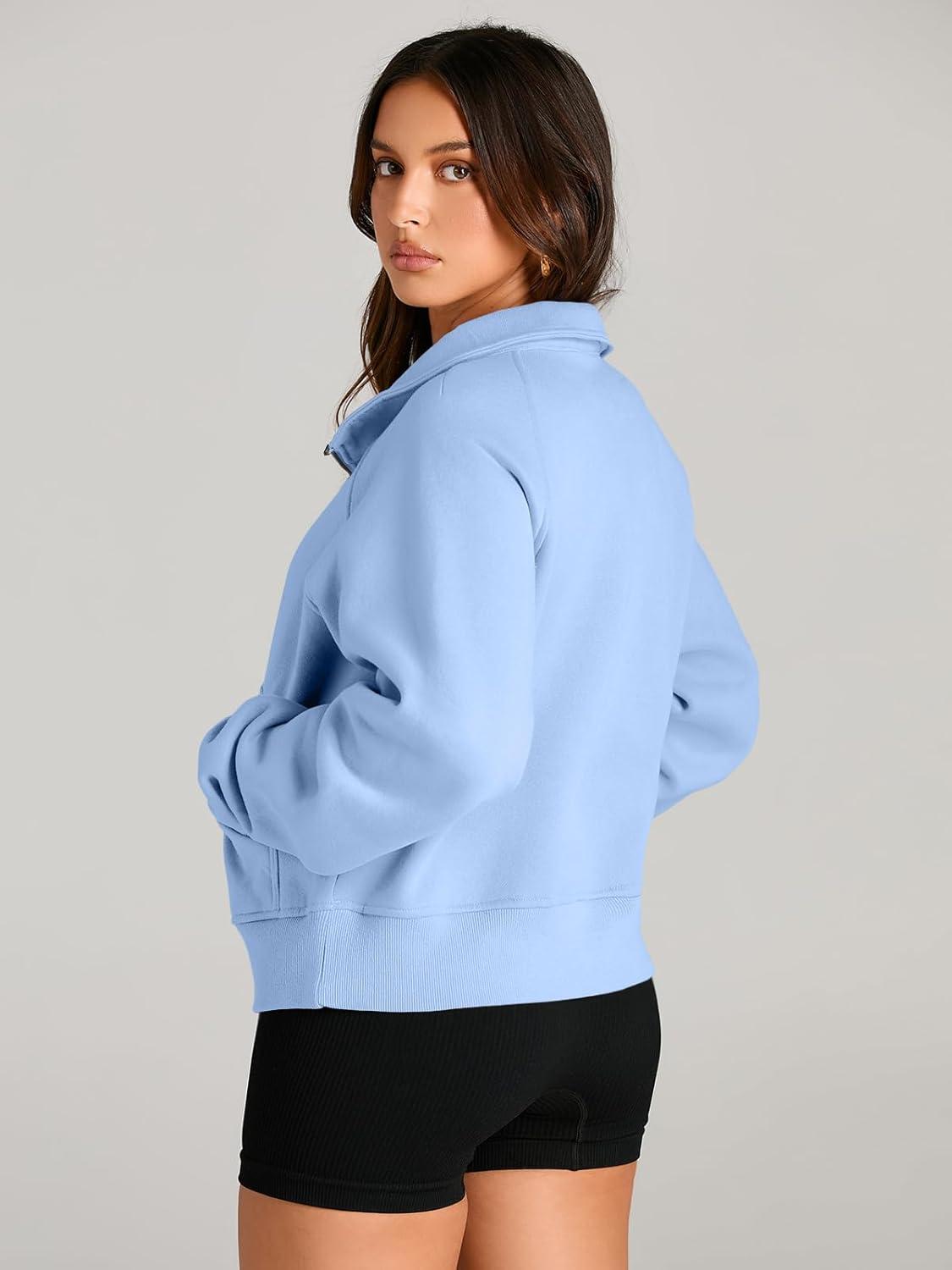 imageAUTOMET Womens Sweatshirts Half Zip Cropped Pullover Fleece Quarter Zipper Hoodies 2025 Fall Fashion Outfits ClothesLightblue