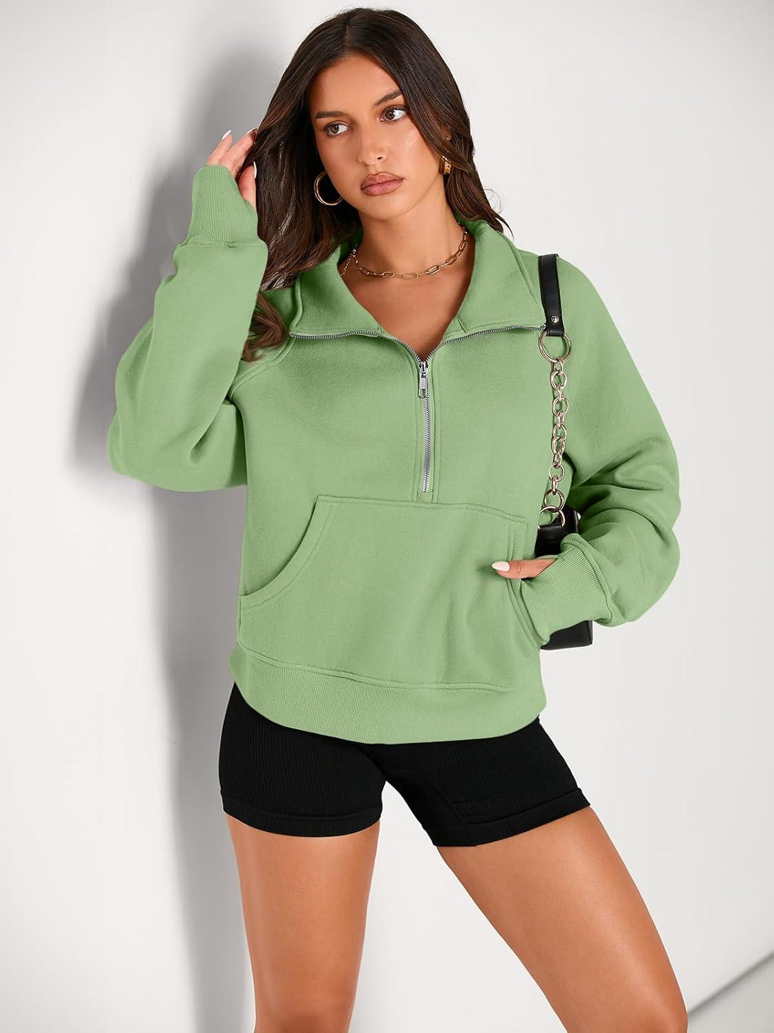 imageAUTOMET Womens Sweatshirts Half Zip Cropped Pullover Fleece Quarter Zipper Hoodies 2025 Fall Fashion Outfits ClothesLightgreen