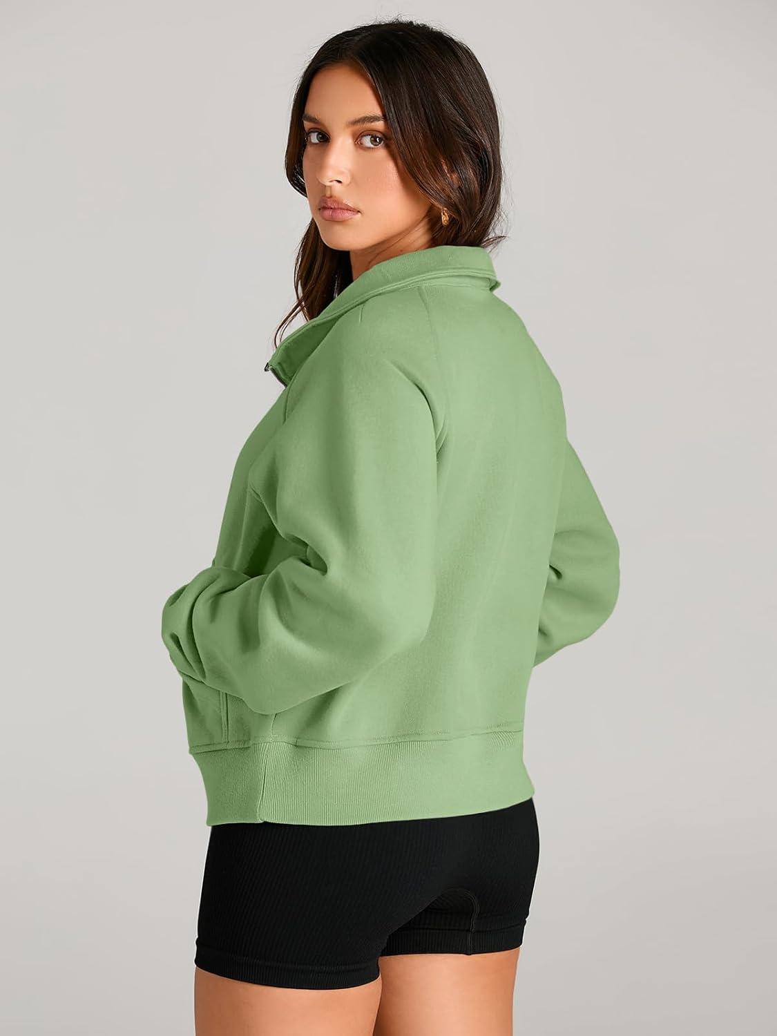 imageAUTOMET Womens Sweatshirts Half Zip Cropped Pullover Fleece Quarter Zipper Hoodies 2025 Fall Fashion Outfits ClothesLightgreen