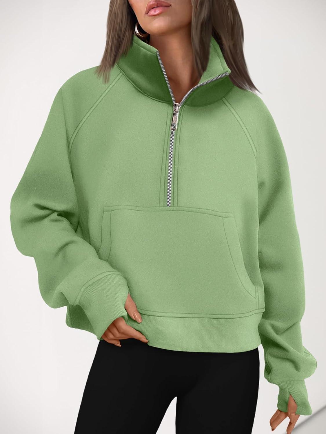 imageAUTOMET Womens Sweatshirts Half Zip Cropped Pullover Fleece Quarter Zipper Hoodies 2025 Fall Fashion Outfits ClothesLightgreen