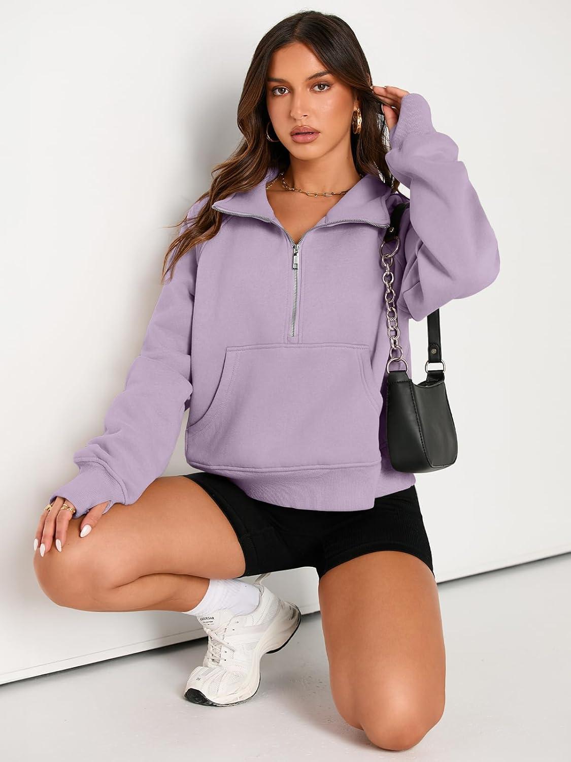imageAUTOMET Womens Sweatshirts Half Zip Cropped Pullover Fleece Quarter Zipper Hoodies 2025 Fall Fashion Outfits ClothesLightpurple