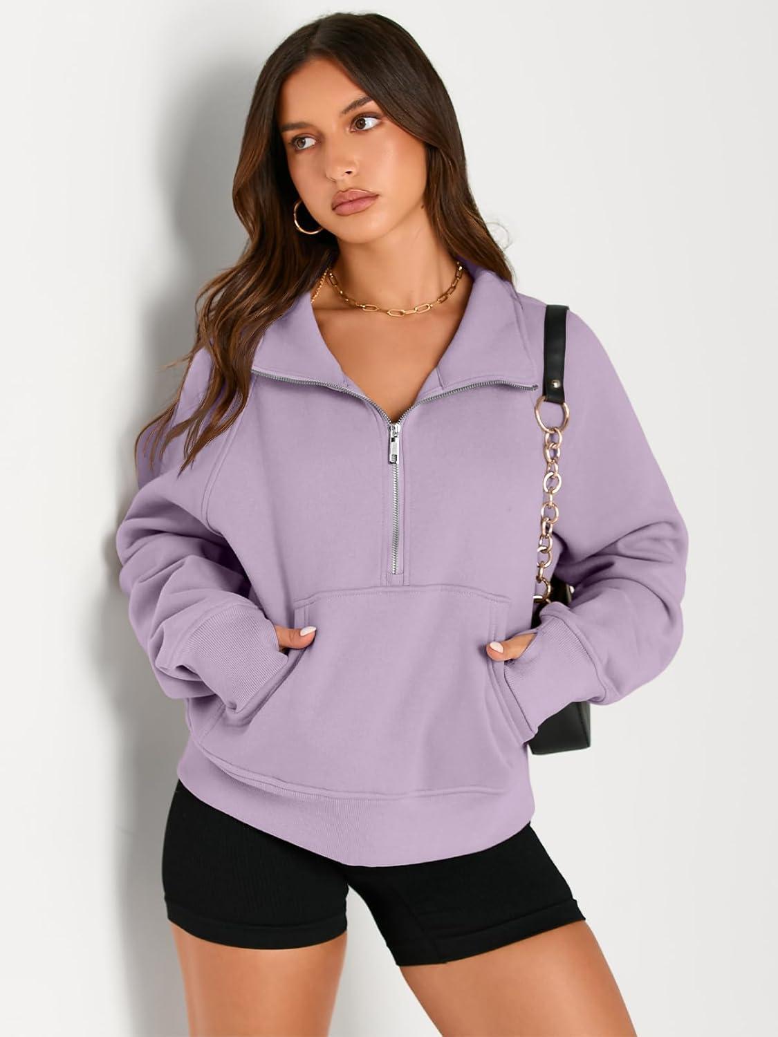 imageAUTOMET Womens Sweatshirts Half Zip Cropped Pullover Fleece Quarter Zipper Hoodies 2025 Fall Fashion Outfits ClothesLightpurple
