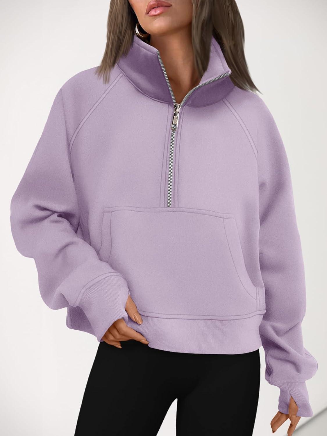 imageAUTOMET Womens Sweatshirts Half Zip Cropped Pullover Fleece Quarter Zipper Hoodies 2025 Fall Fashion Outfits ClothesLightpurple