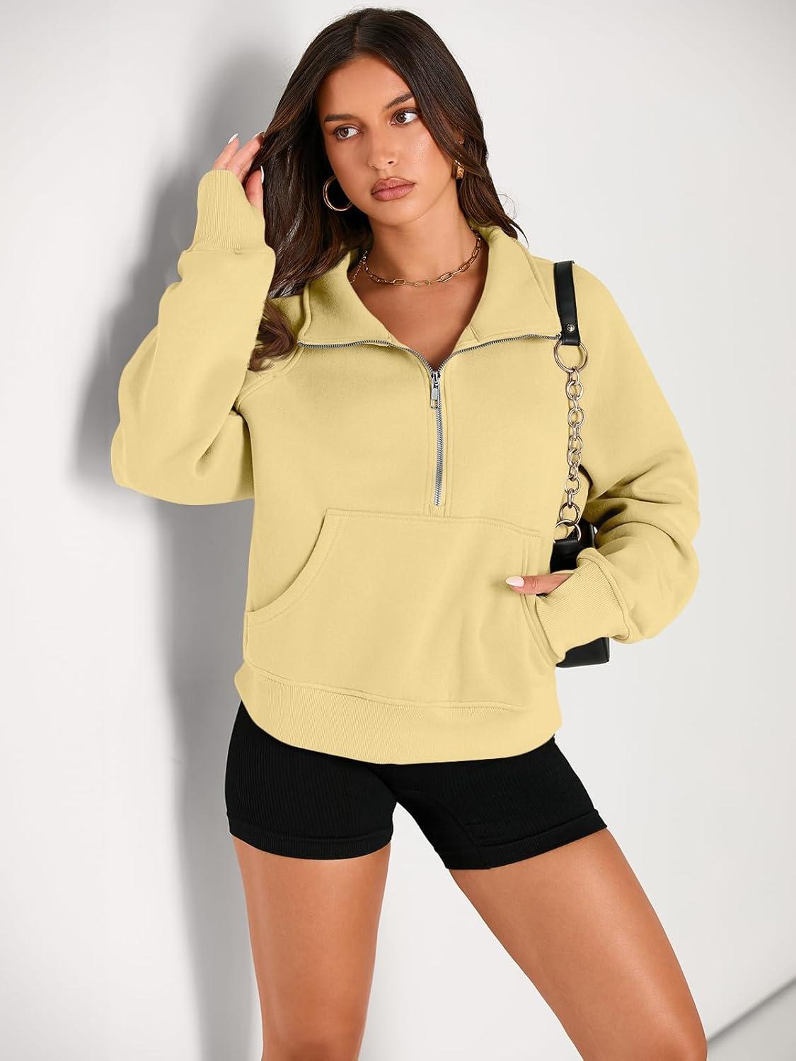 imageAUTOMET Womens Sweatshirts Half Zip Cropped Pullover Fleece Quarter Zipper Hoodies 2025 Fall Fashion Outfits ClothesLightyellow