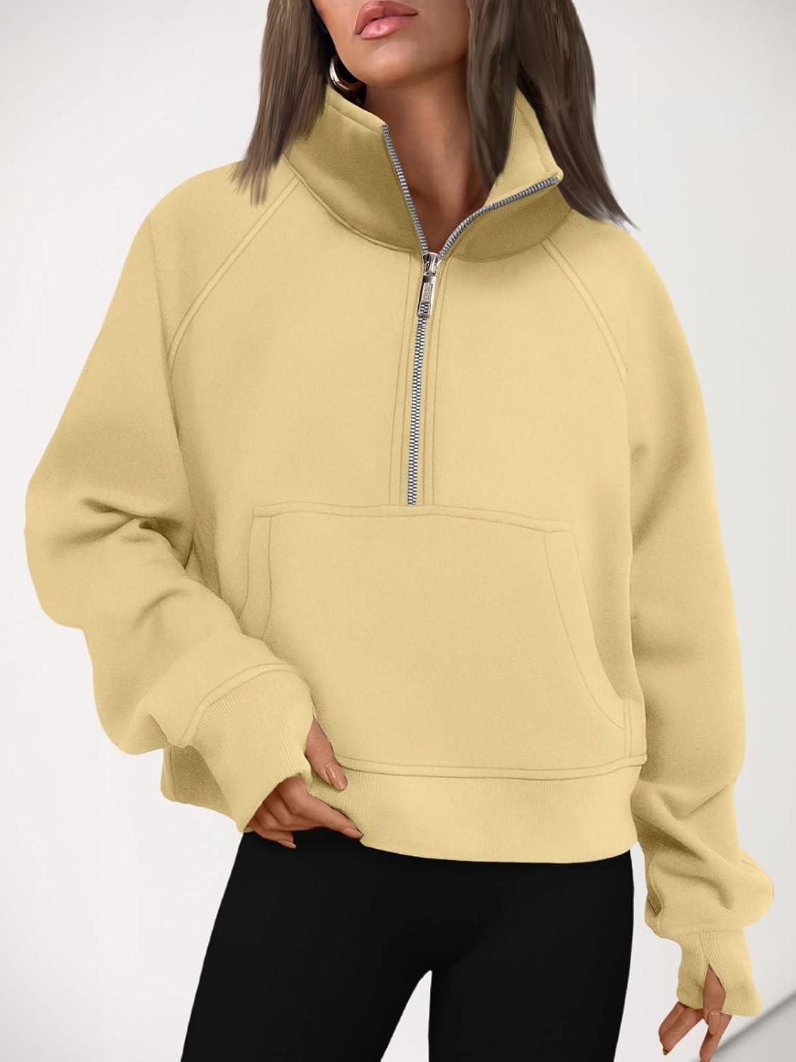 imageAUTOMET Womens Sweatshirts Half Zip Cropped Pullover Fleece Quarter Zipper Hoodies 2025 Fall Fashion Outfits ClothesLightyellow