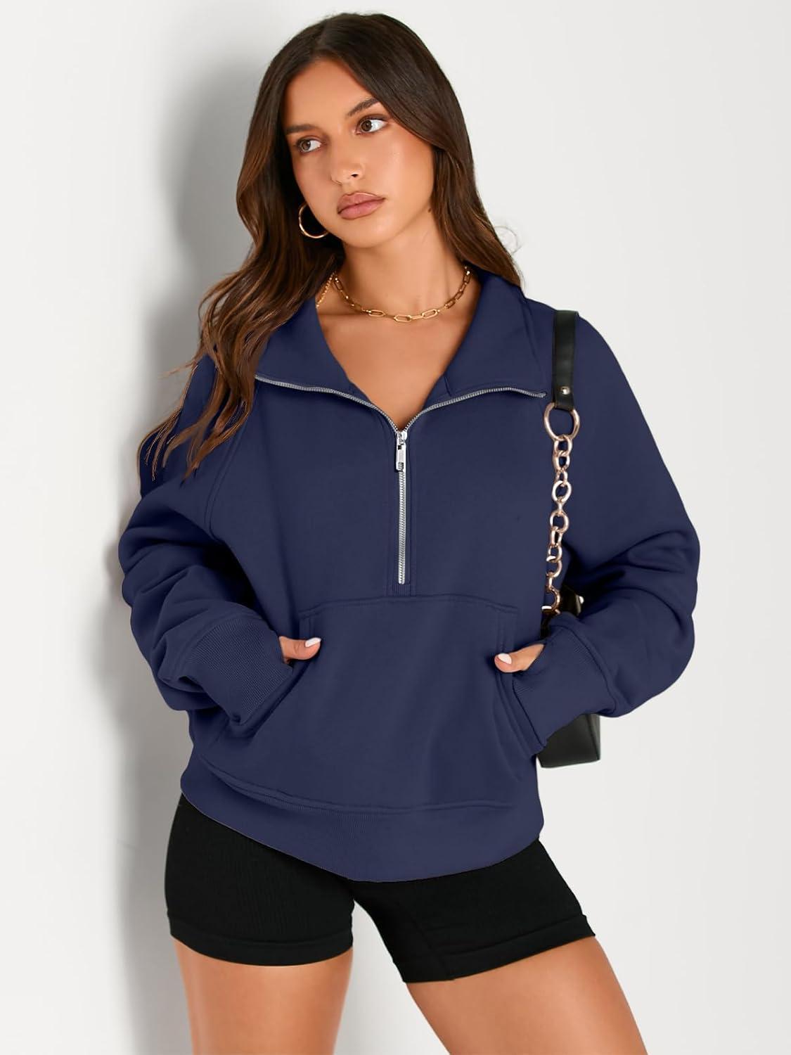 imageAUTOMET Womens Sweatshirts Half Zip Cropped Pullover Fleece Quarter Zipper Hoodies 2025 Fall Fashion Outfits ClothesNavyblue