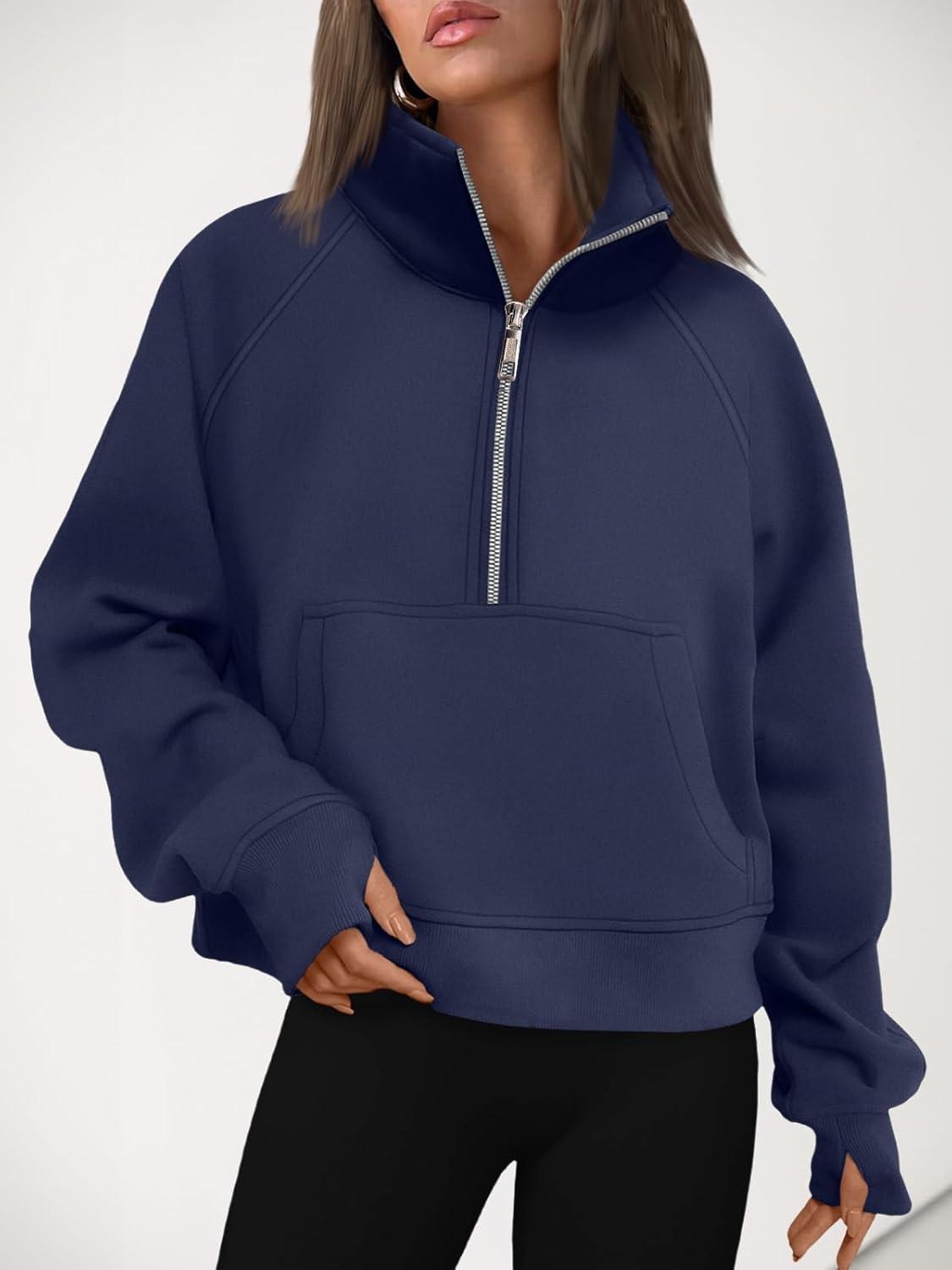 imageAUTOMET Womens Sweatshirts Half Zip Cropped Pullover Fleece Quarter Zipper Hoodies 2025 Fall Fashion Outfits ClothesNavyblue