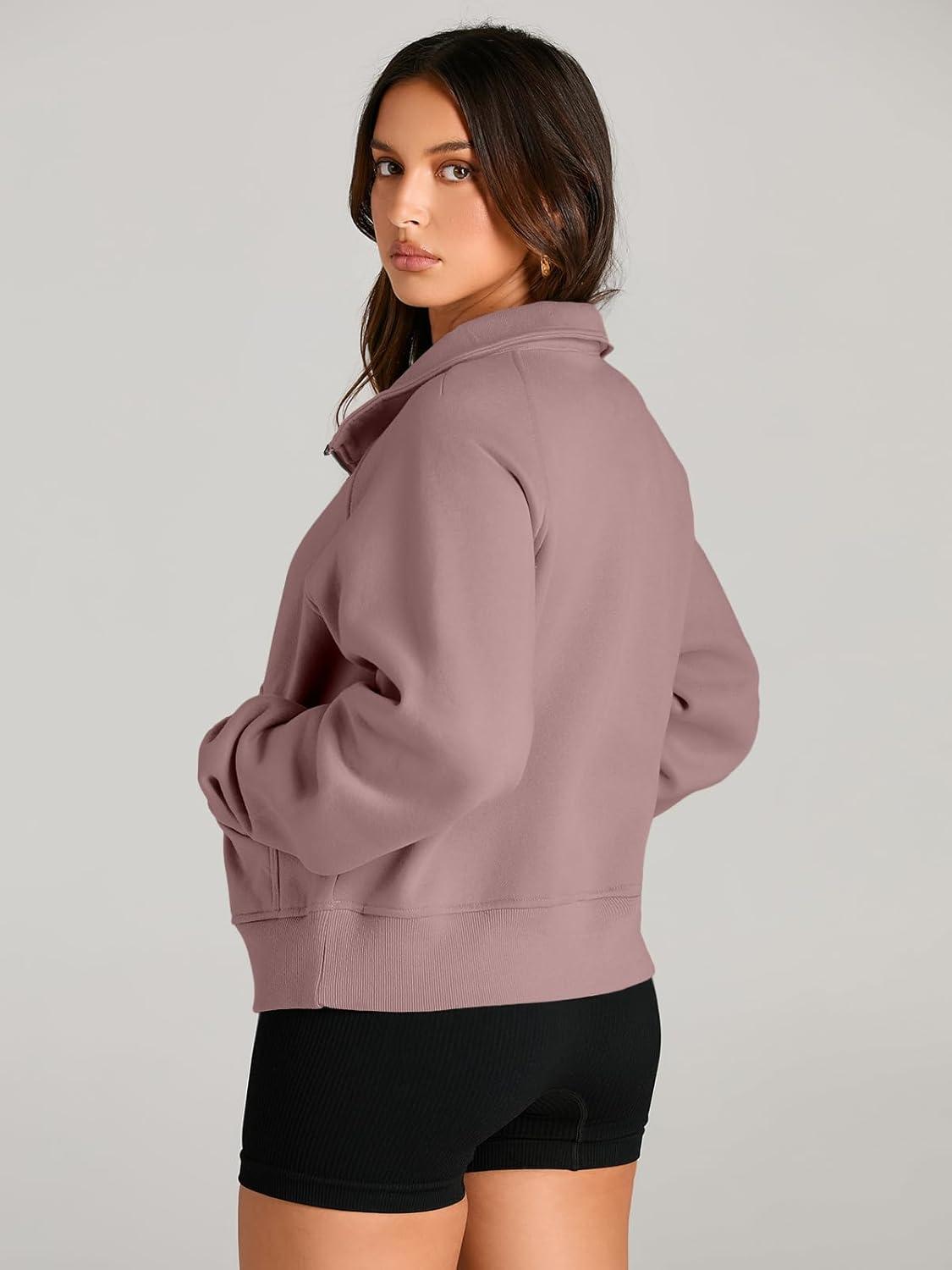 imageAUTOMET Womens Sweatshirts Half Zip Cropped Pullover Fleece Quarter Zipper Hoodies 2025 Fall Fashion Outfits ClothesNutmeg