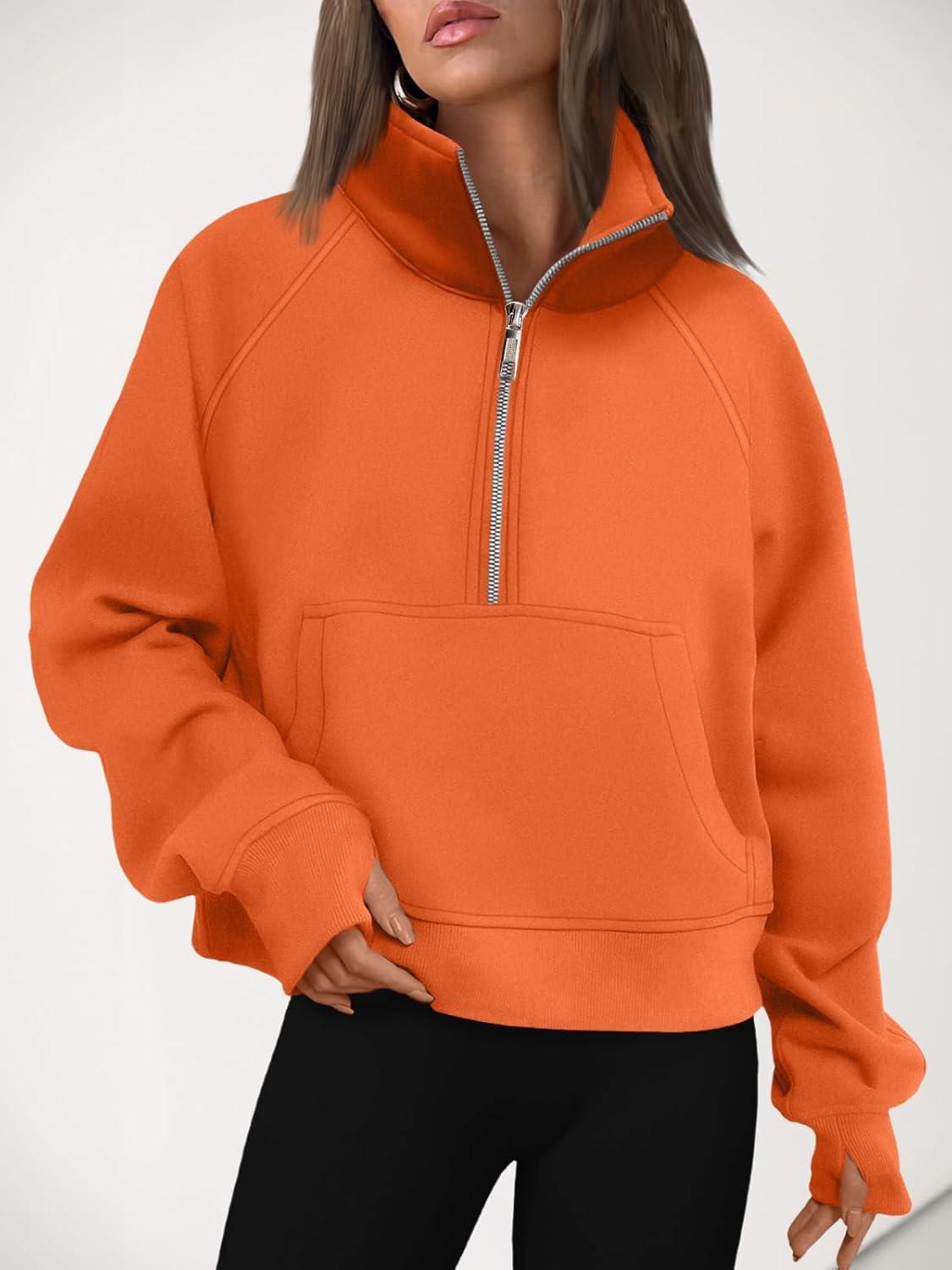 imageAUTOMET Womens Sweatshirts Half Zip Cropped Pullover Fleece Quarter Zipper Hoodies 2025 Fall Fashion Outfits ClothesOrange