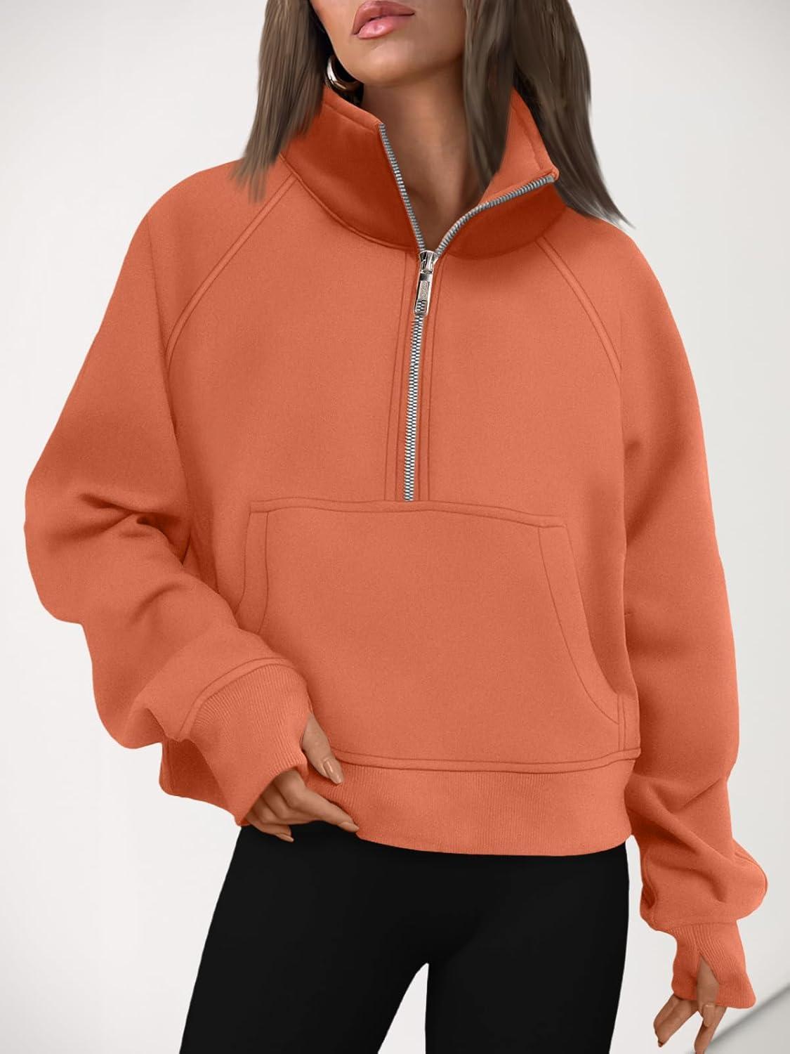 imageAUTOMET Womens Sweatshirts Half Zip Cropped Pullover Fleece Quarter Zipper Hoodies 2025 Fall Fashion Outfits ClothesOrangepink