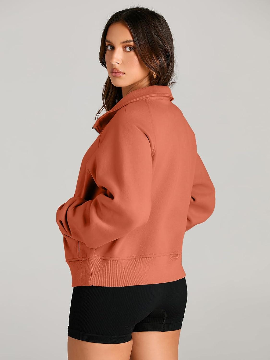 imageAUTOMET Womens Sweatshirts Half Zip Cropped Pullover Fleece Quarter Zipper Hoodies 2025 Fall Fashion Outfits ClothesOrangepink