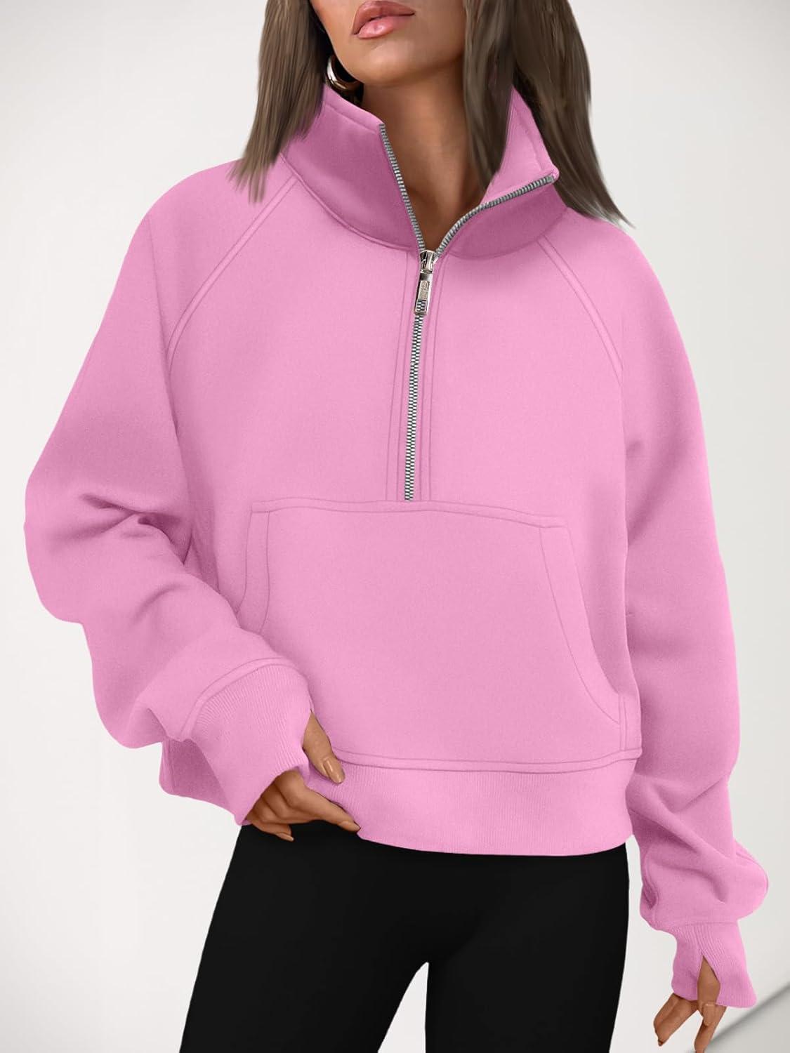 imageAUTOMET Womens Sweatshirts Half Zip Cropped Pullover Fleece Quarter Zipper Hoodies 2025 Fall Fashion Outfits ClothesPink