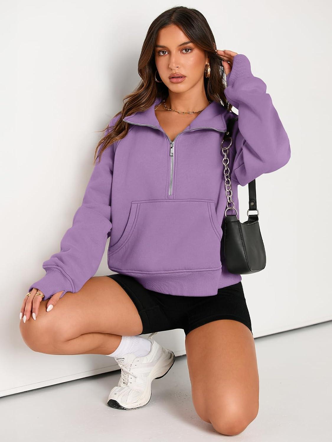 imageAUTOMET Womens Sweatshirts Half Zip Cropped Pullover Fleece Quarter Zipper Hoodies 2025 Fall Fashion Outfits ClothesPurple