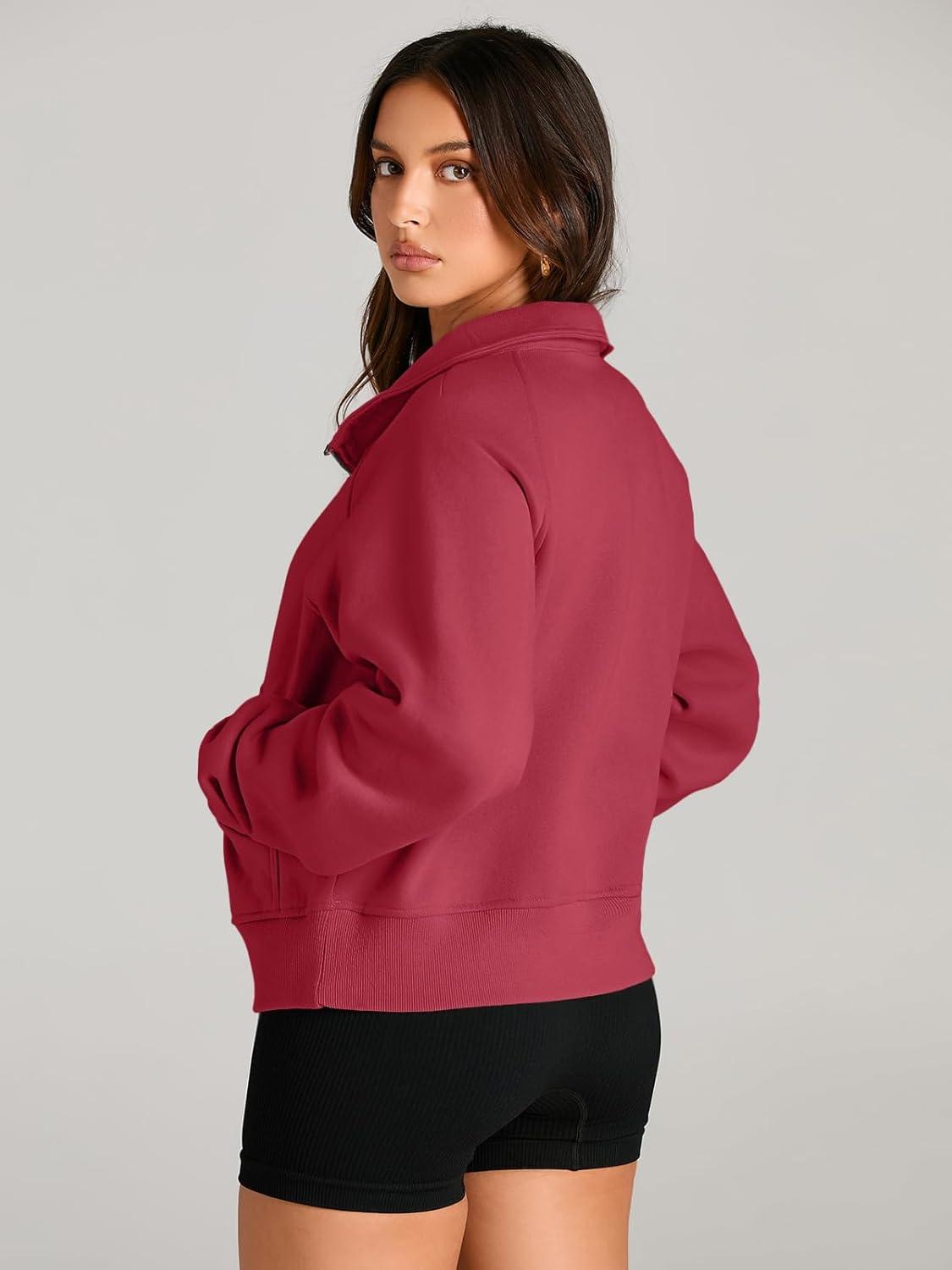 imageAUTOMET Womens Sweatshirts Half Zip Cropped Pullover Fleece Quarter Zipper Hoodies 2025 Fall Fashion Outfits ClothesRed