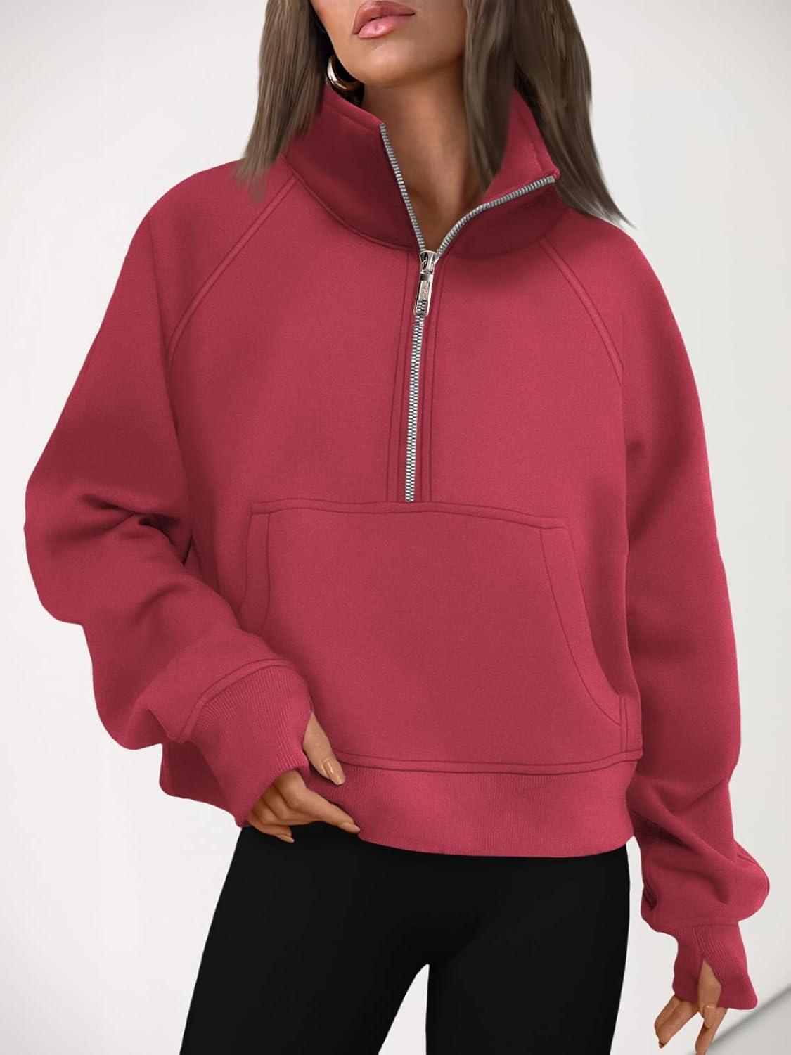 imageAUTOMET Womens Sweatshirts Half Zip Cropped Pullover Fleece Quarter Zipper Hoodies 2025 Fall Fashion Outfits ClothesRed
