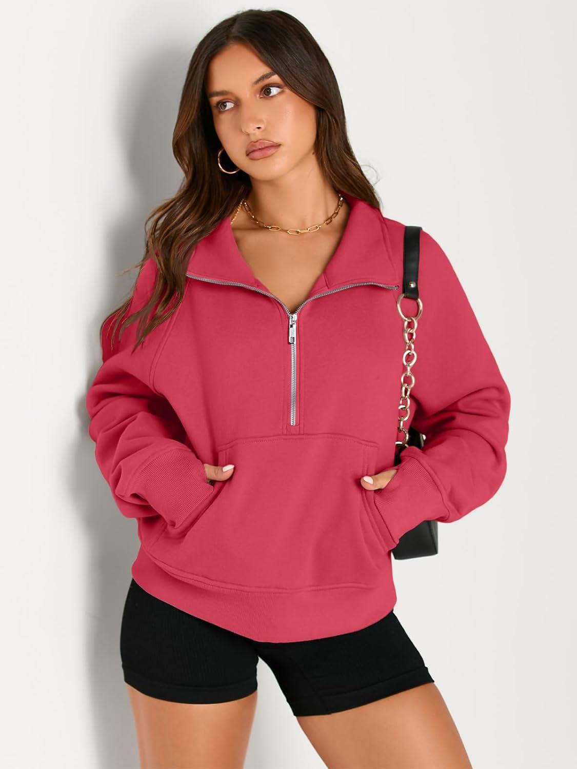 imageAUTOMET Womens Sweatshirts Half Zip Cropped Pullover Fleece Quarter Zipper Hoodies 2025 Fall Fashion Outfits ClothesRose