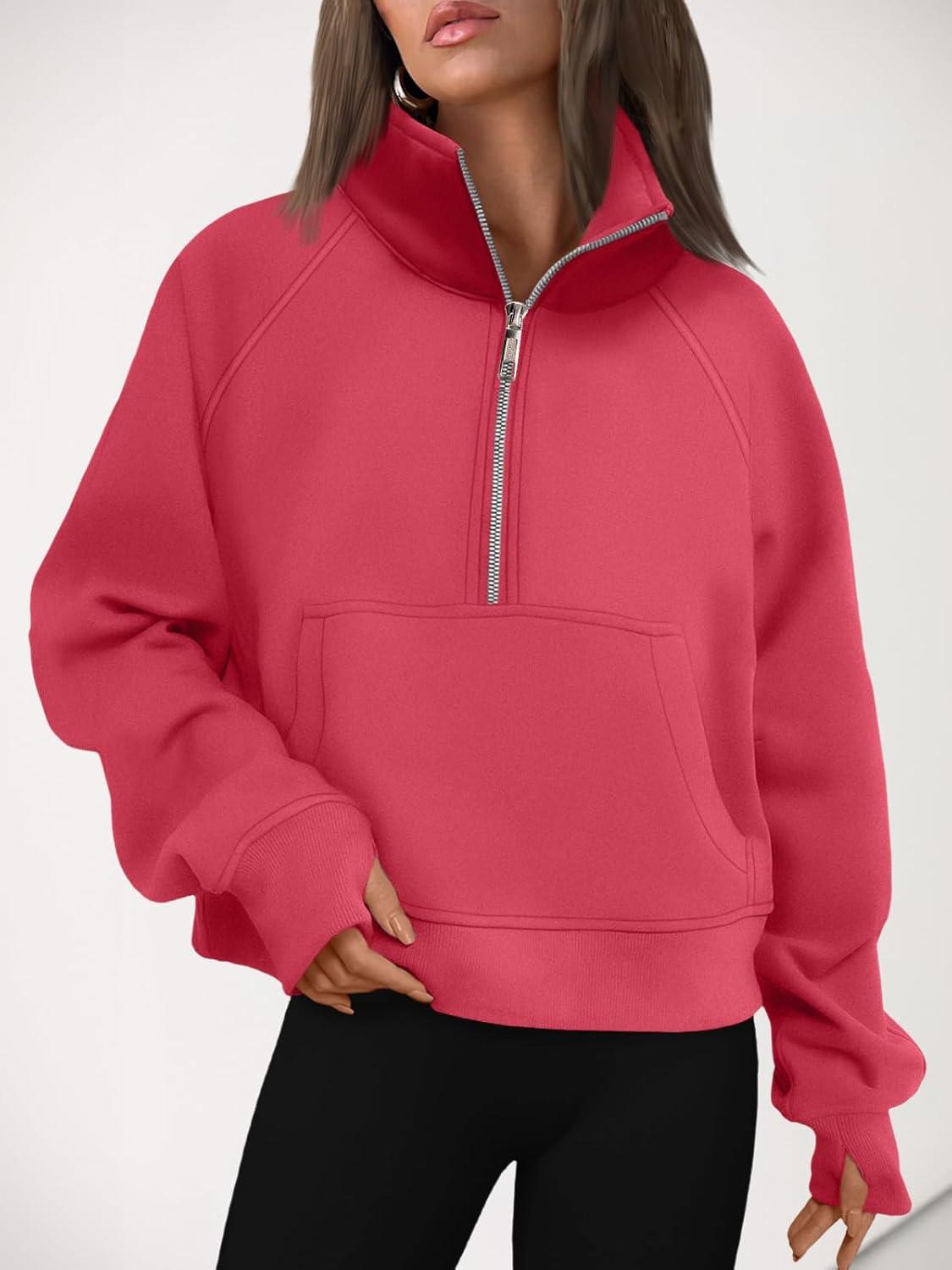 imageAUTOMET Womens Sweatshirts Half Zip Cropped Pullover Fleece Quarter Zipper Hoodies 2025 Fall Fashion Outfits ClothesRose