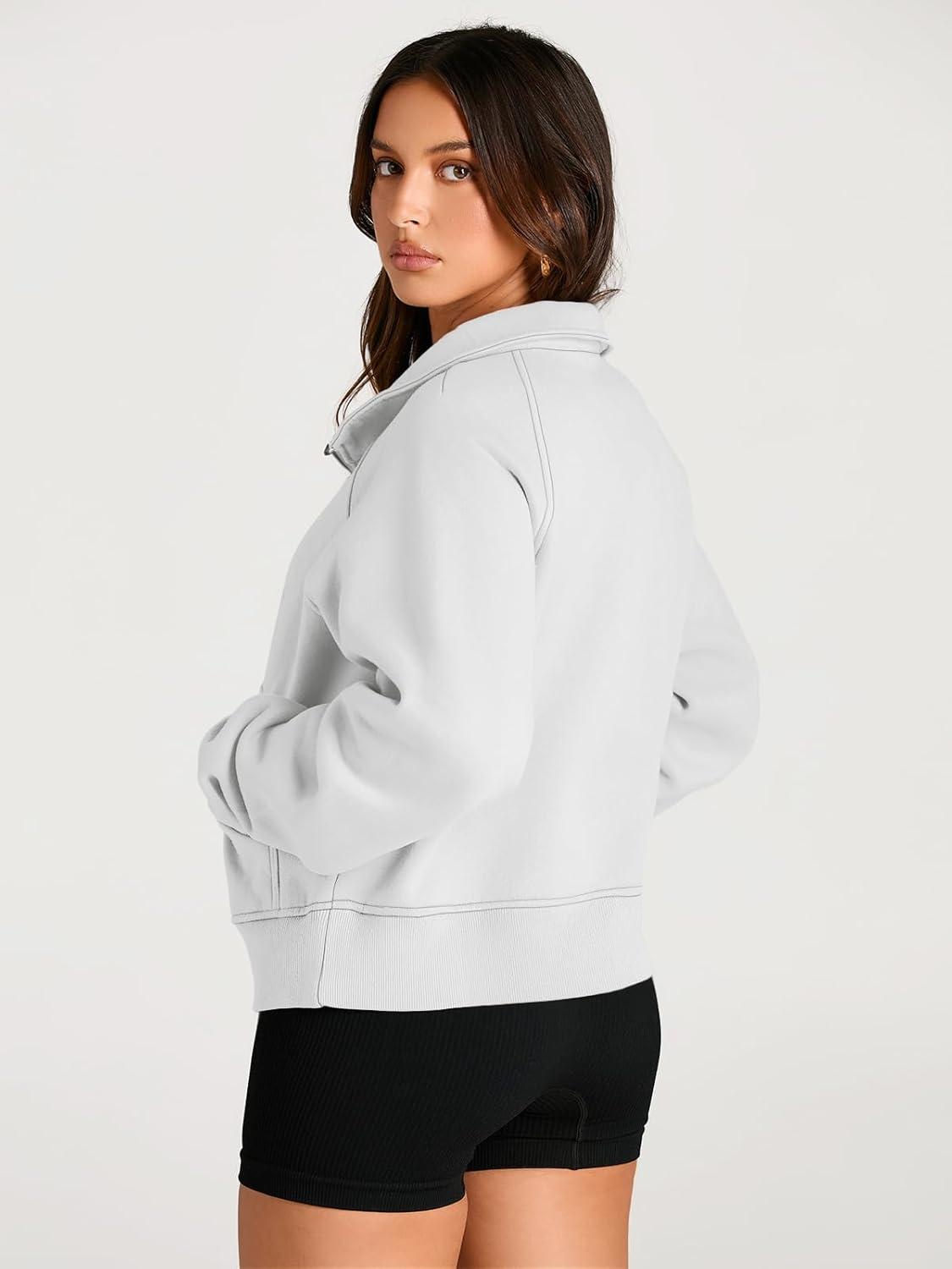 imageAUTOMET Womens Sweatshirts Half Zip Cropped Pullover Fleece Quarter Zipper Hoodies 2025 Fall Fashion Outfits ClothesWhite