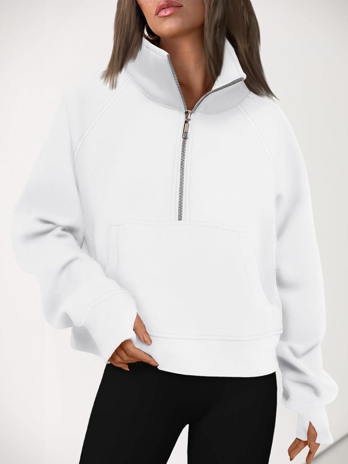 imageAUTOMET Womens Sweatshirts Half Zip Cropped Pullover Fleece Quarter Zipper Hoodies 2025 Fall Fashion Outfits ClothesWhite