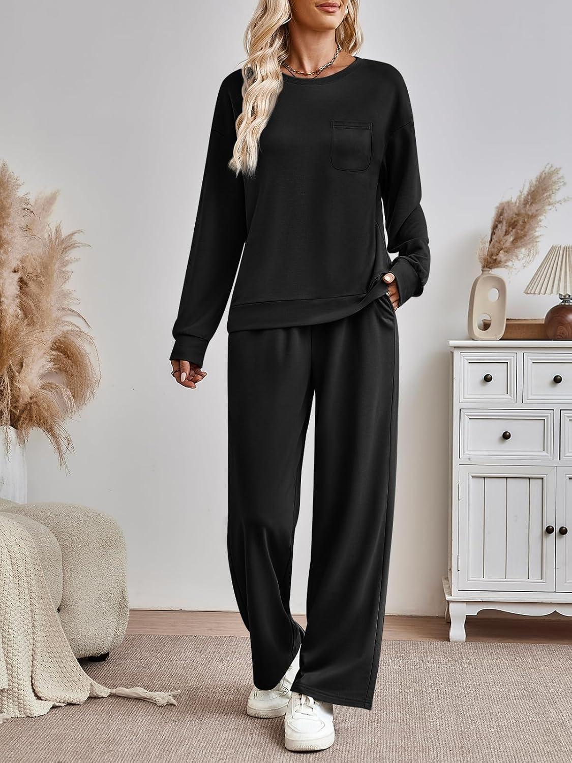 imageAUTOMET Womens Sweatsuits 2 Piece Lounge Matching Outfits Sweat Sets Tracksuit Travel Sweatshirts Fall Fashion Clothes 2025Black