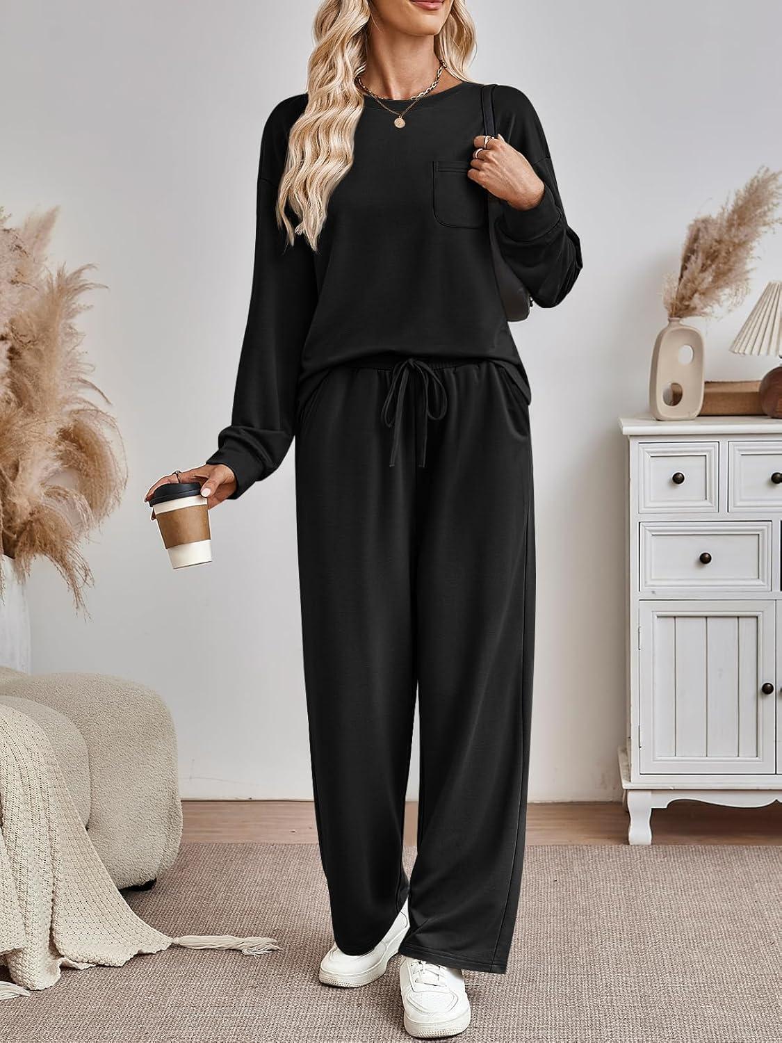 imageAUTOMET Womens Sweatsuits 2 Piece Lounge Matching Outfits Sweat Sets Tracksuit Travel Sweatshirts Fall Fashion Clothes 2025Black