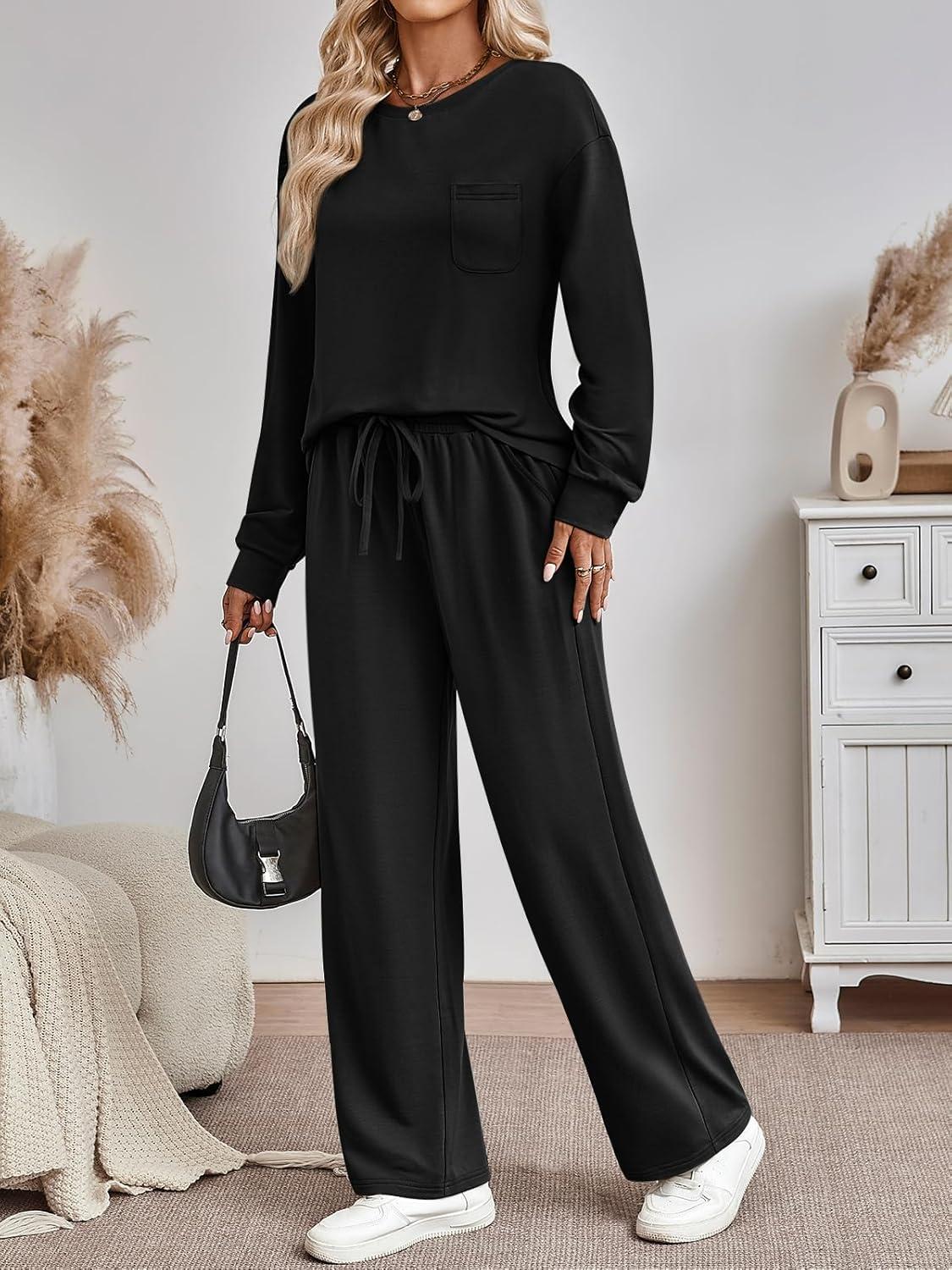 imageAUTOMET Womens Sweatsuits 2 Piece Lounge Matching Outfits Sweat Sets Tracksuit Travel Sweatshirts Fall Fashion Clothes 2025Black