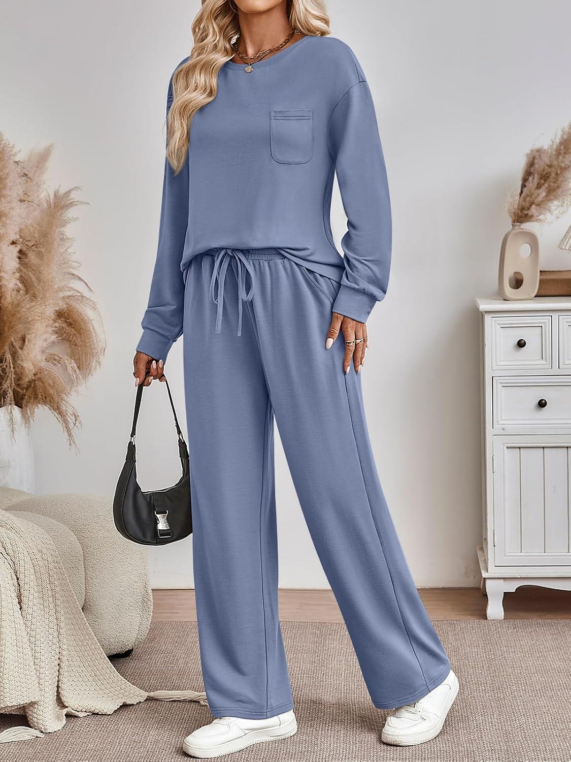 imageAUTOMET Womens Sweatsuits 2 Piece Lounge Matching Outfits Sweat Sets Tracksuit Travel Sweatshirts Fall Fashion Clothes 2025Blue