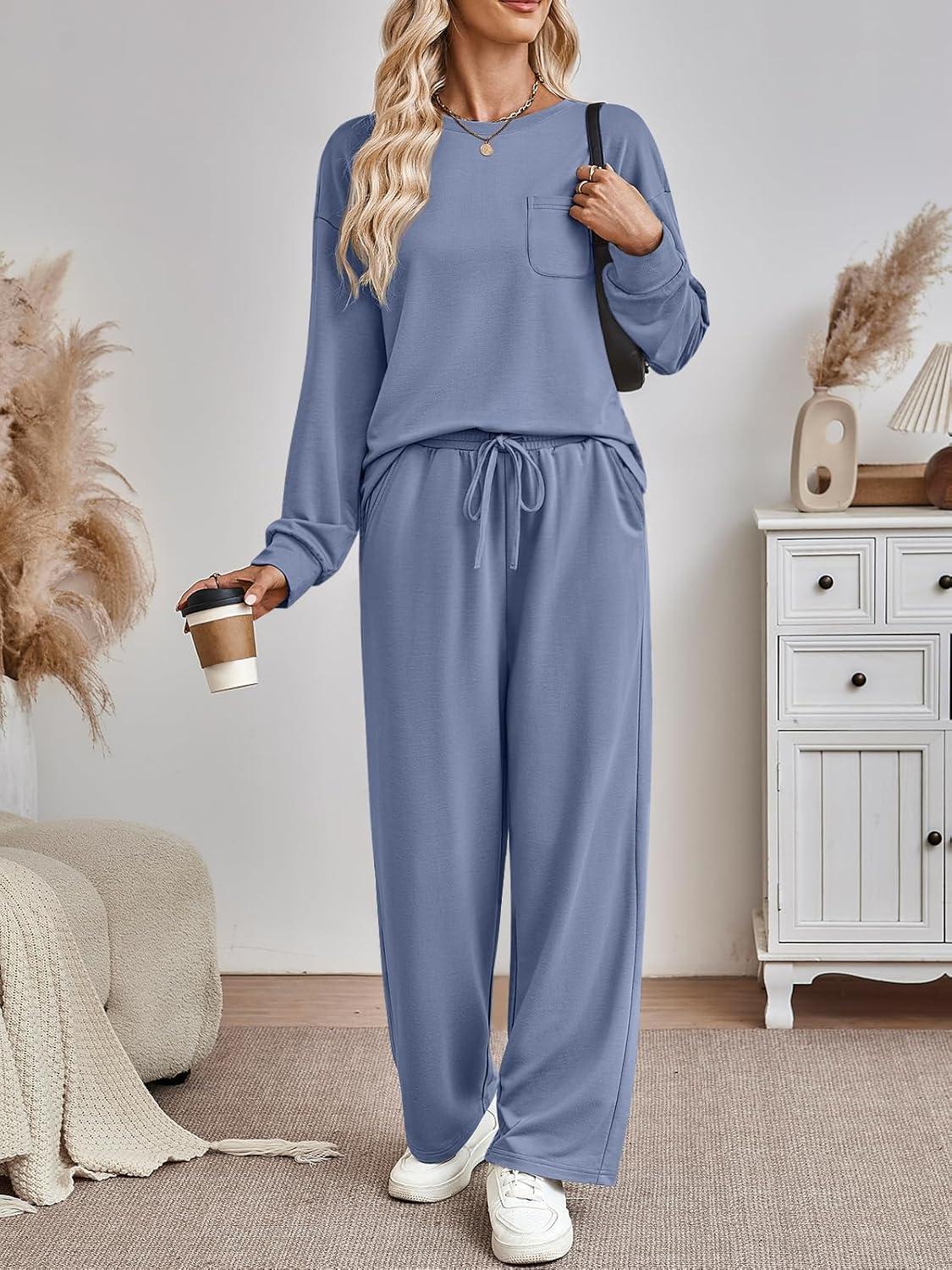 imageAUTOMET Womens Sweatsuits 2 Piece Lounge Matching Outfits Sweat Sets Tracksuit Travel Sweatshirts Fall Fashion Clothes 2025Blue