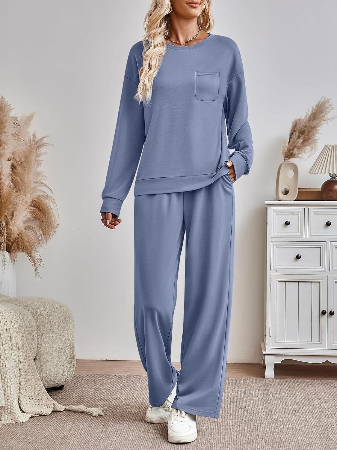 imageAUTOMET Womens Sweatsuits 2 Piece Lounge Matching Outfits Sweat Sets Tracksuit Travel Sweatshirts Fall Fashion Clothes 2025Blue